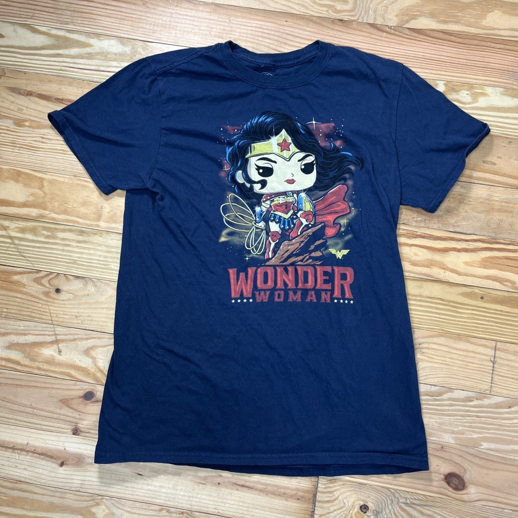 FUNKO POP Shirt Women's Medium Blue Wonder Woman Graphic Pullover Ladies. 2019
