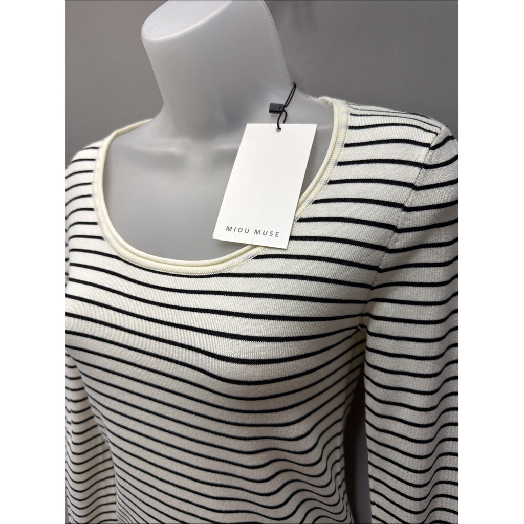 Miou Muse Long Sleeve Stripe Pattern Ribbed Knitted Top Size S New