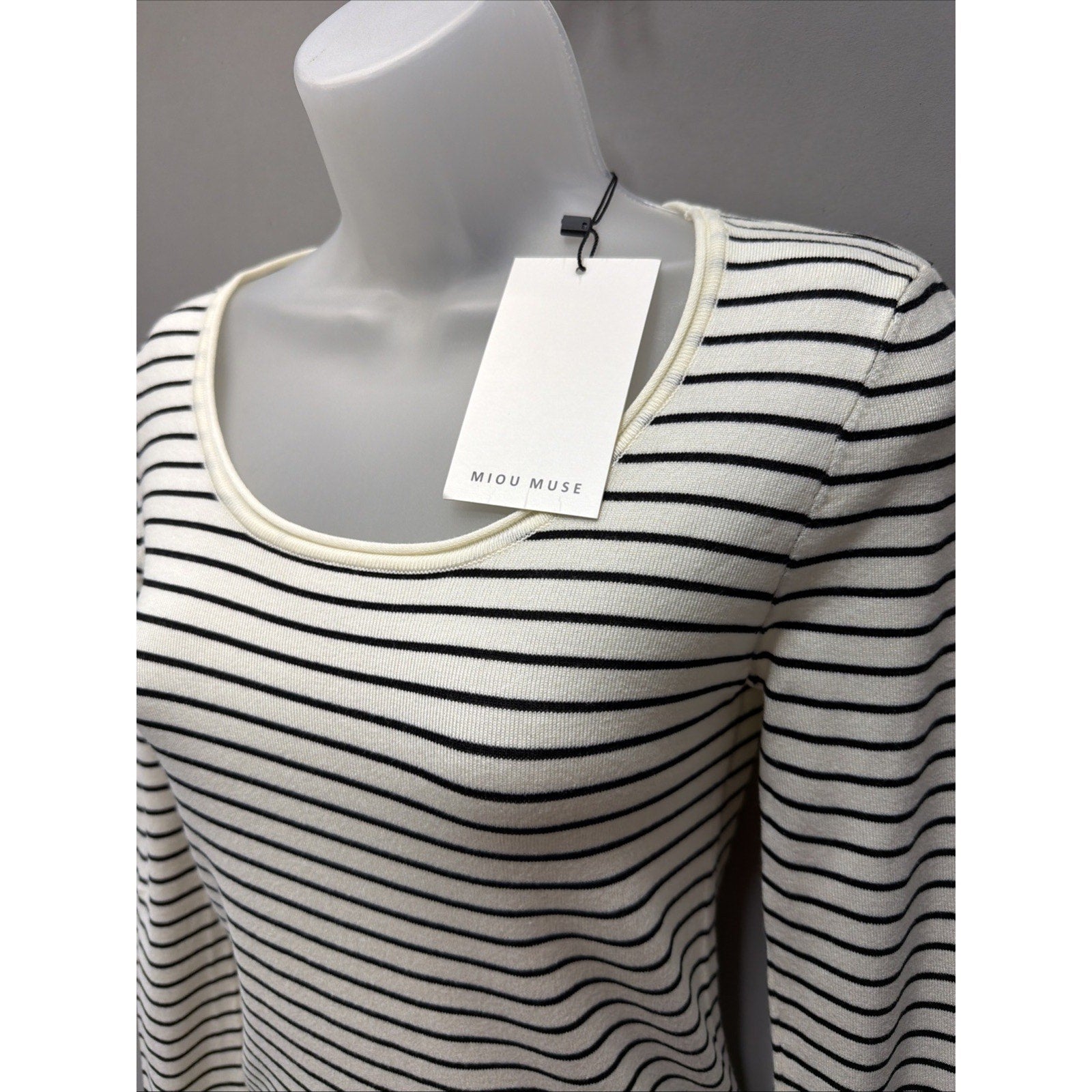 Miou Muse Long Sleeve Stripe Pattern Ribbed Knitted Top Size S New