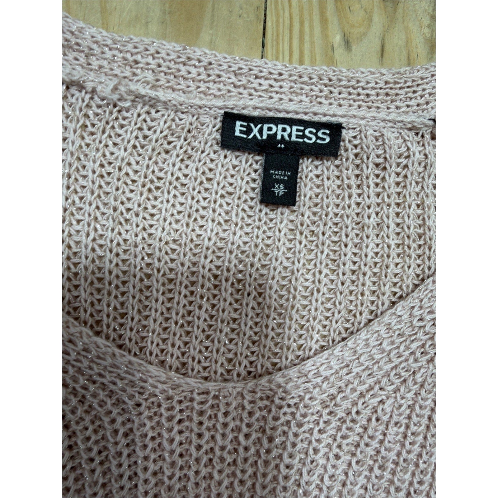 Express Marled Shimmer Pink Chunky Knit Dolman Sleeve Sweater Tunic Size XS
