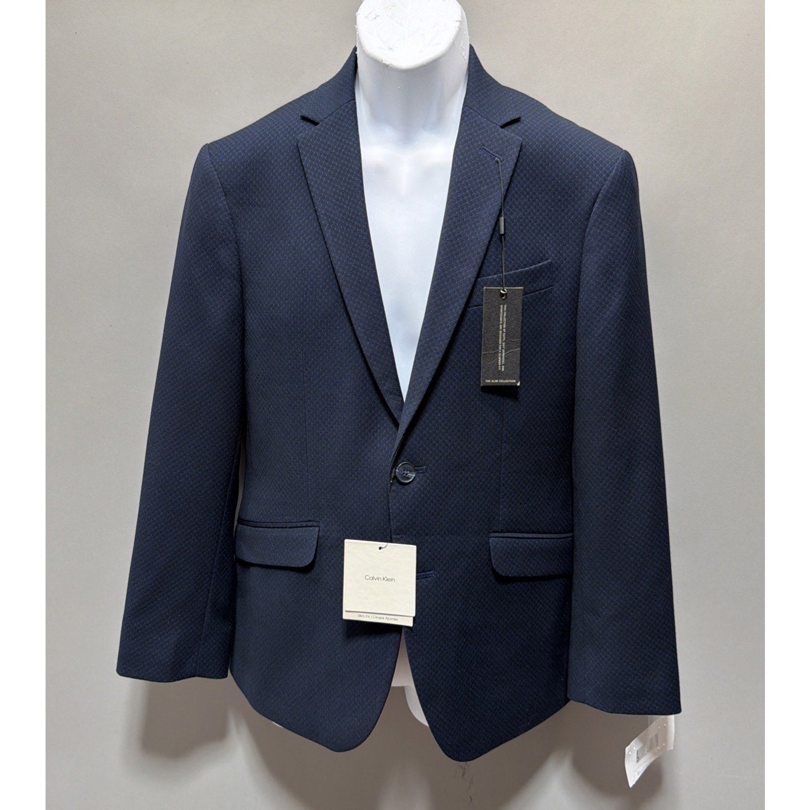 Calvin Klein Slim Fit Infinite Stretch Suit Jacket Mens 36 Short Navy NWT