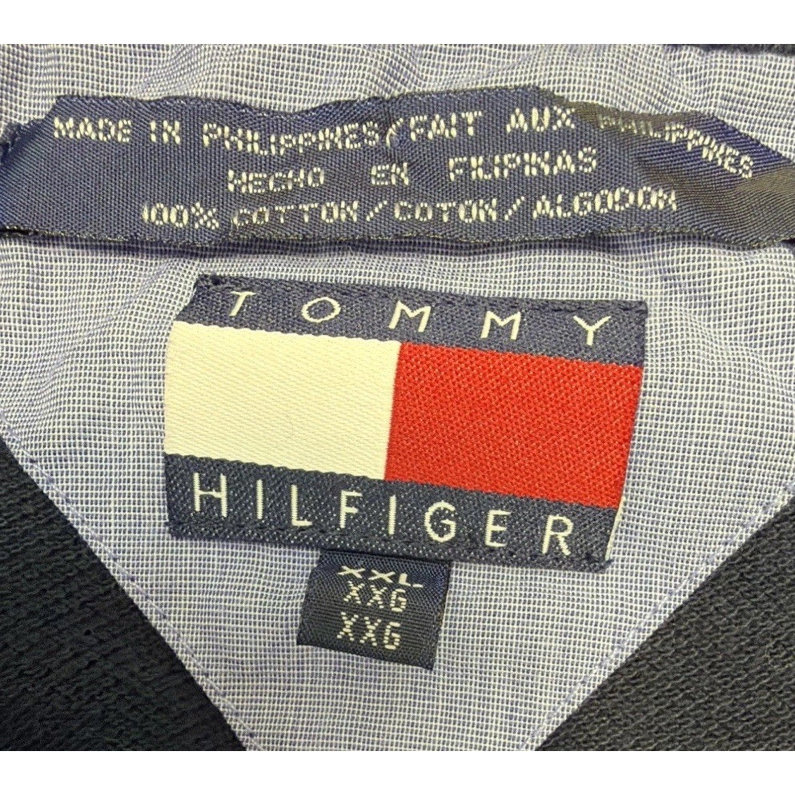 Mens Tommy Hilfiger Blue Short Sleeve Shirt Size XXL V Neck Vinatge Year 2000