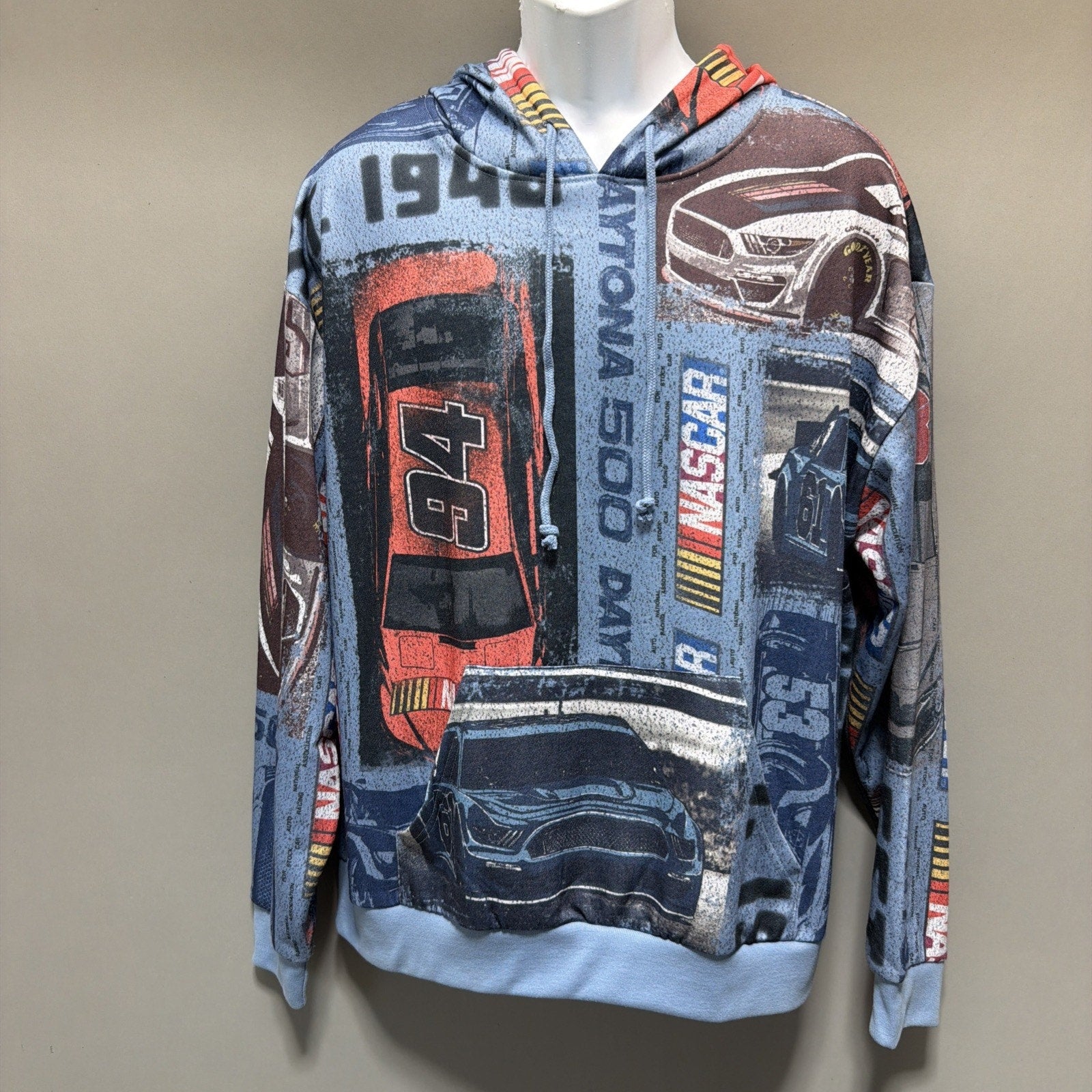 Daytona 500 Hoodie Mens Large Blue NASCAR Auto Racing Graphic Sweatshirt NWOT