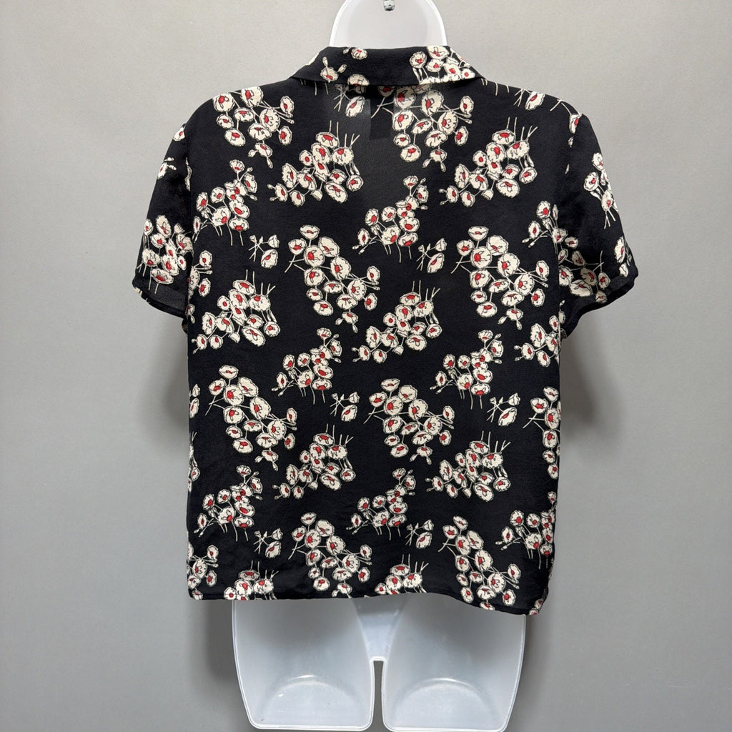Jones New York Women’s 100% Silk Blouse Size 16 Black Floral Button Fits Small