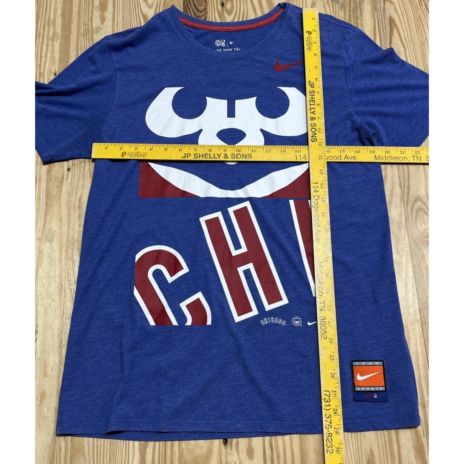 CHICAGO CUBS NIKE TEE Tri-Blend Blue Shirt Size Small Athletic Cut COOPERSTOWN