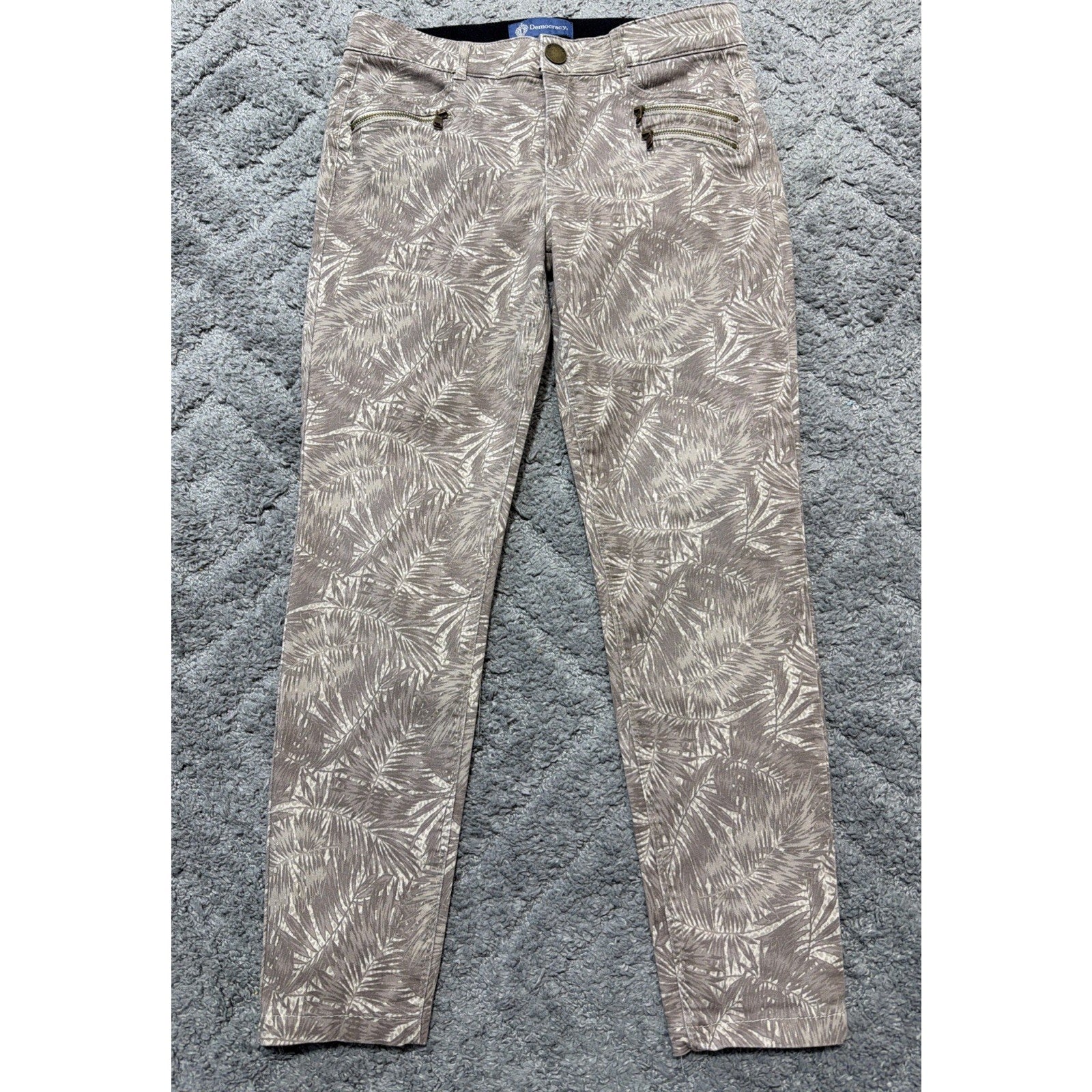 Democracy Ab Solution Women's Skinny Size 8 Tan Floral Stretch Pants