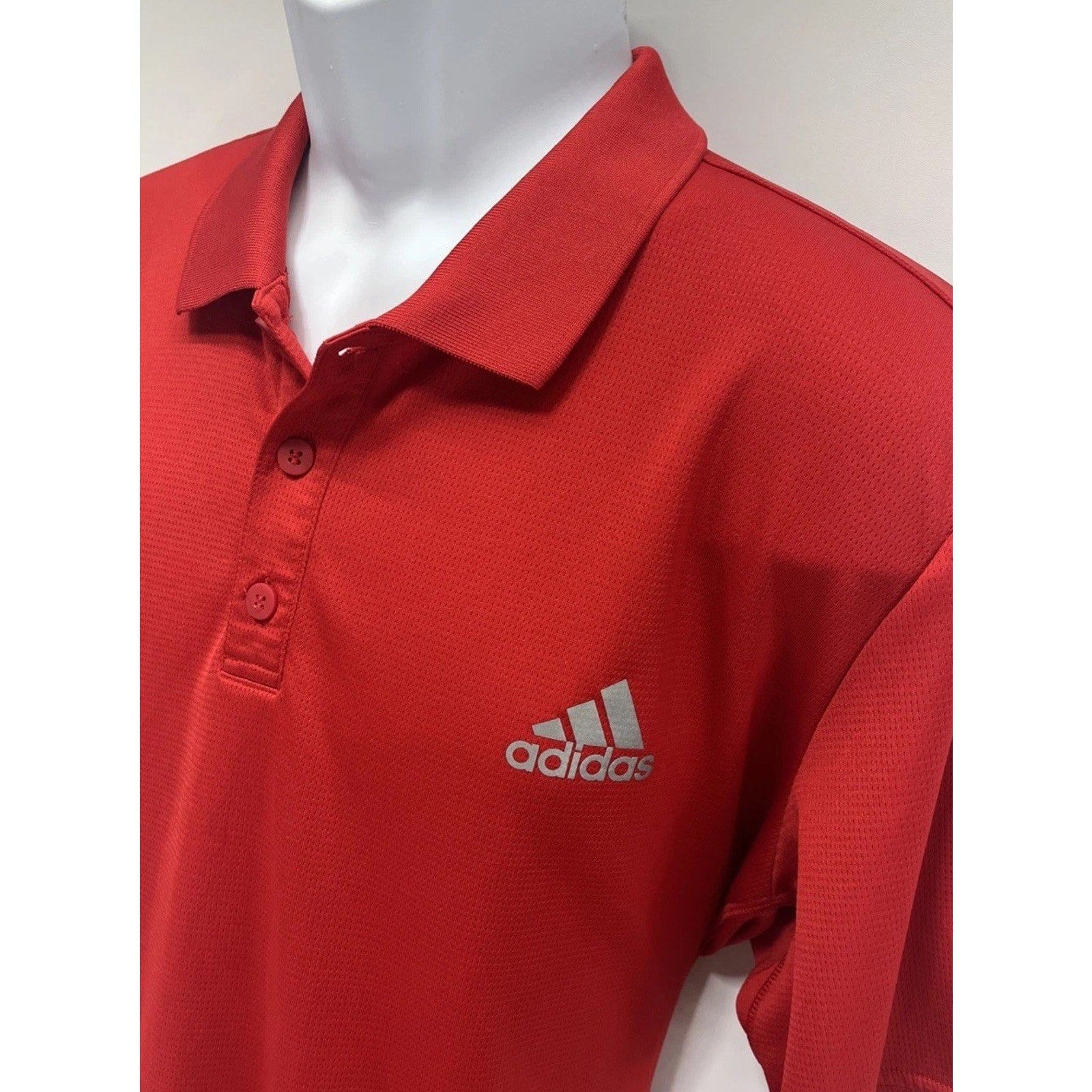 Adidas Aeroready Red Grey Lettering Short Sleeve Polo Size XL Golf