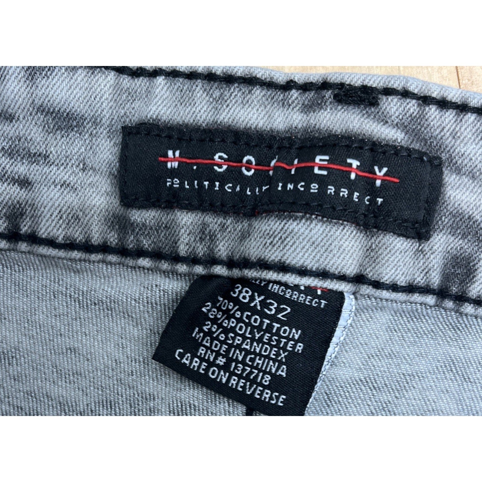 M. Society Politically Incorrect Gray Moto Zip Skinny Jeans 38x32