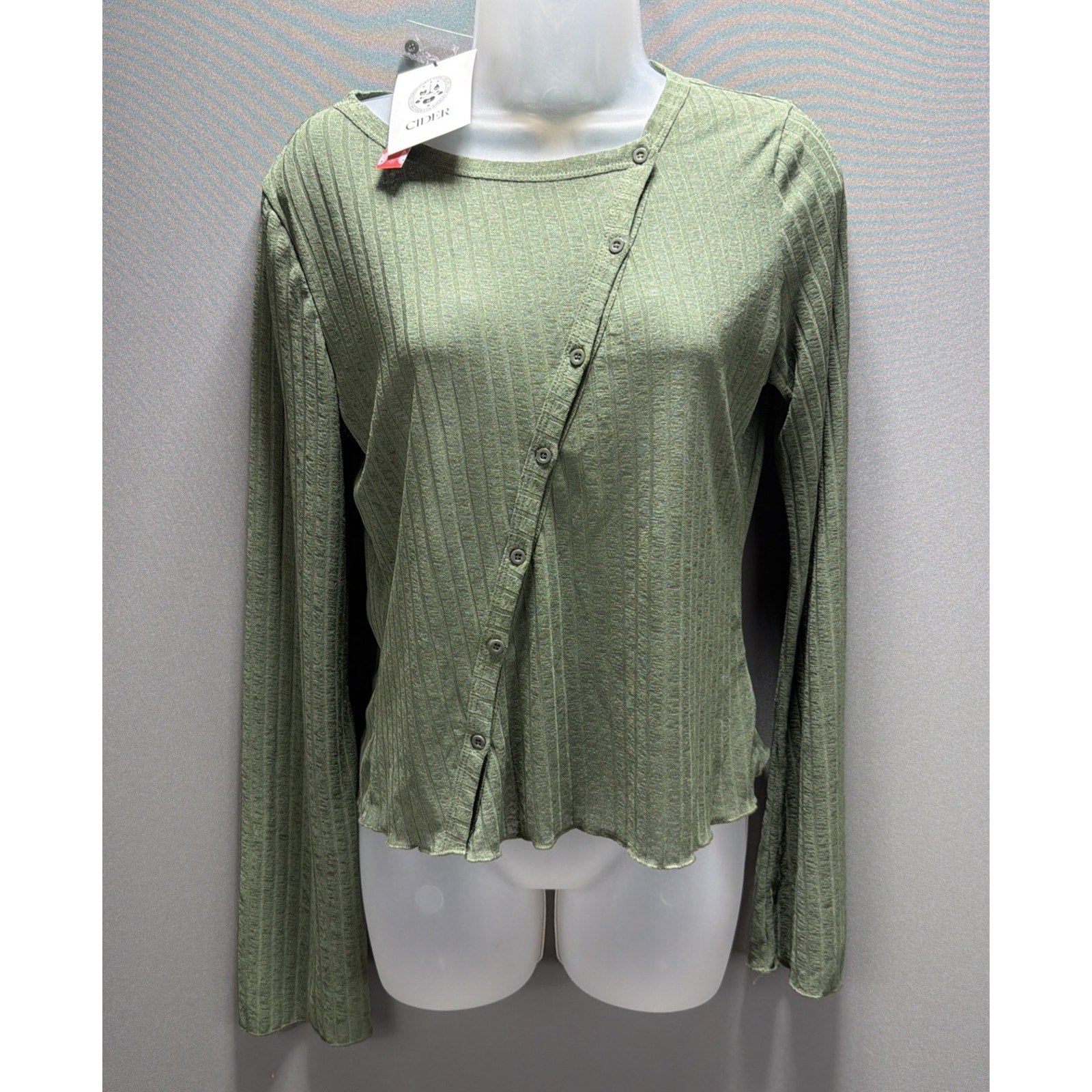 Cider Asymmetrical Long Sleeve Button Top Ribbed Size XL NWT