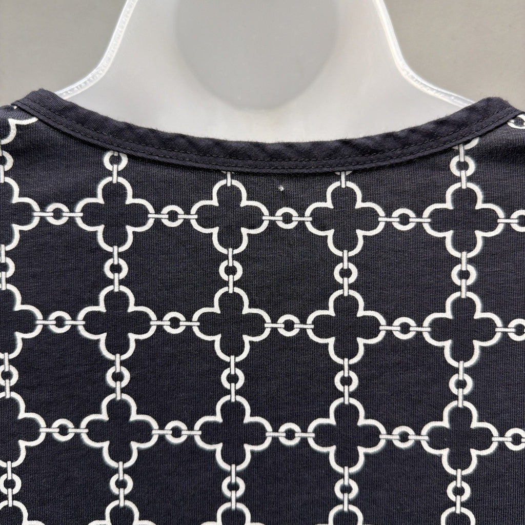 Charter Club Luxury womens L black white diamond print pima cotton blouse