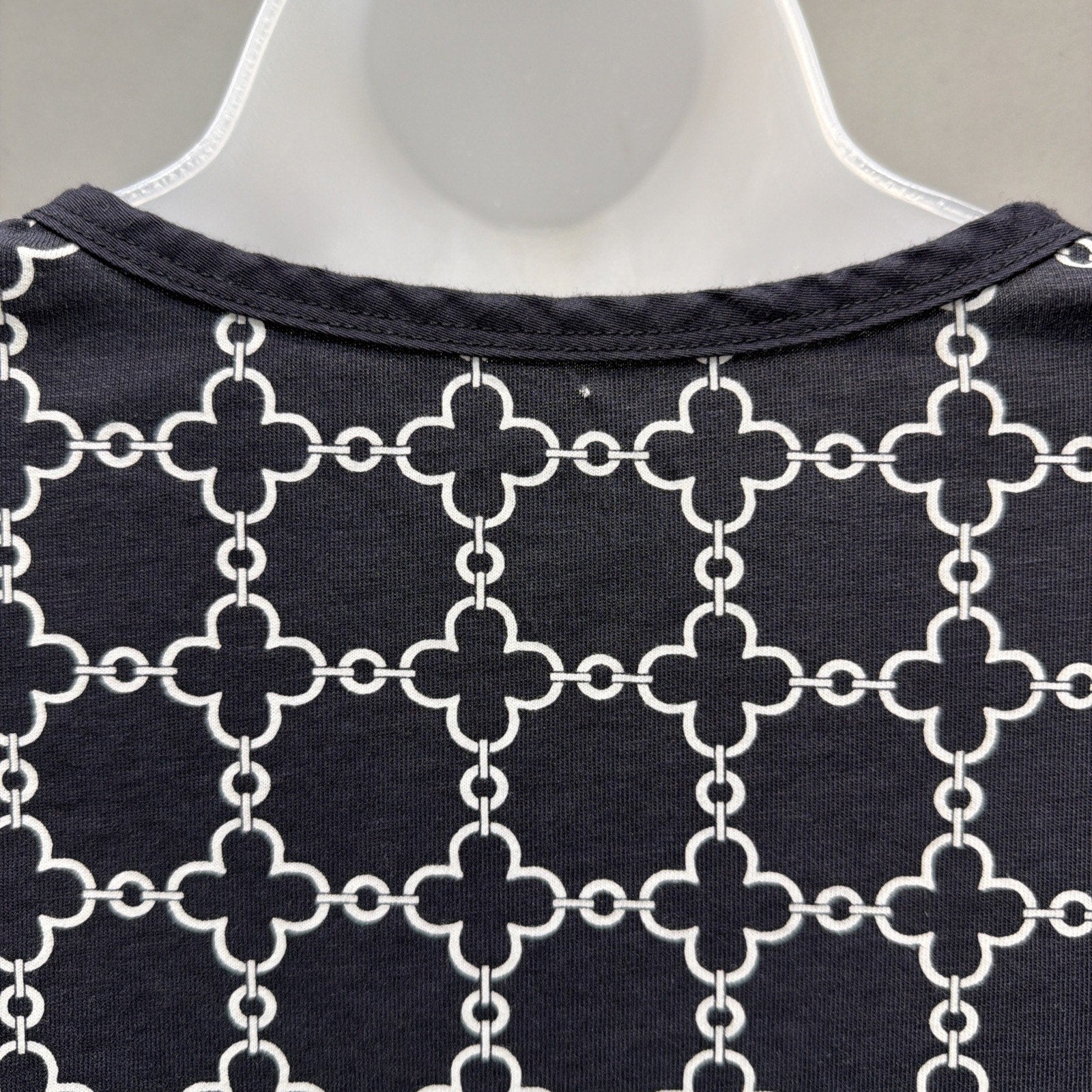 Charter Club Luxury womens L black white diamond print pima cotton blouse