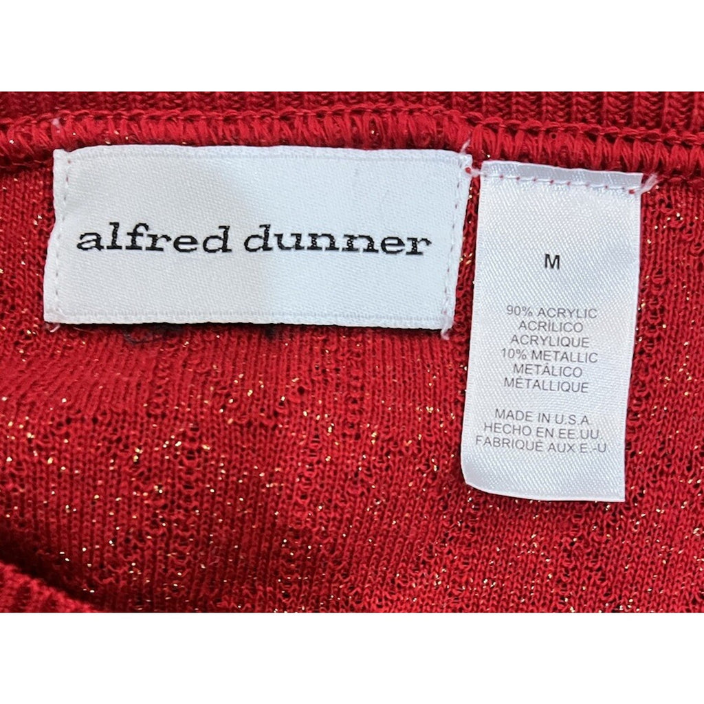 Vtg Alfred Dunner Red Knit Sparkle Sweater Women's Size Medium Made in The USA