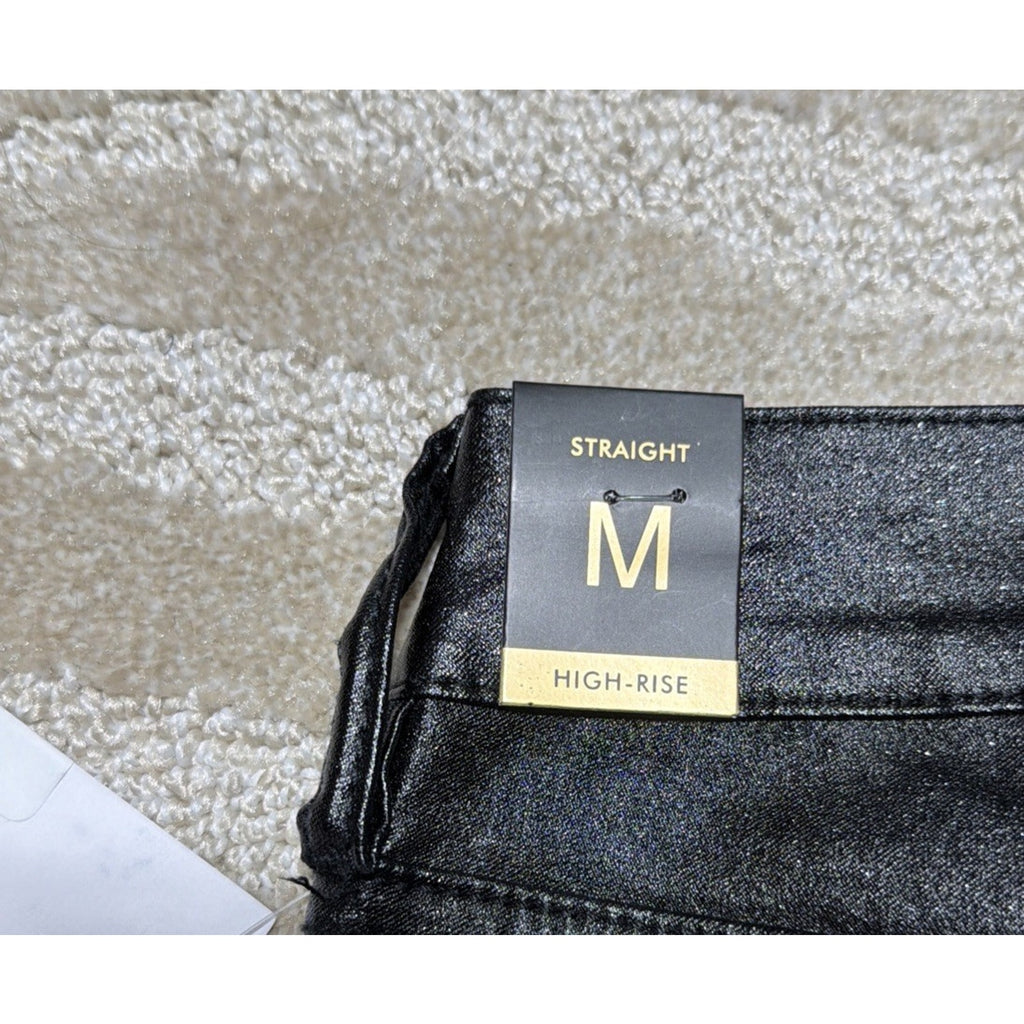 YMI Collection Black High Rise Metallic Straight Leg Pants Super Stretch M NWT