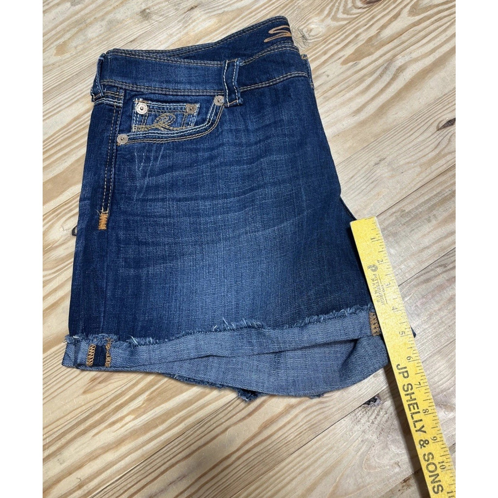 Seven 7 Luxe Shorts Womens Size 18 Blue Denim Midi Embroidered Pockets EUC