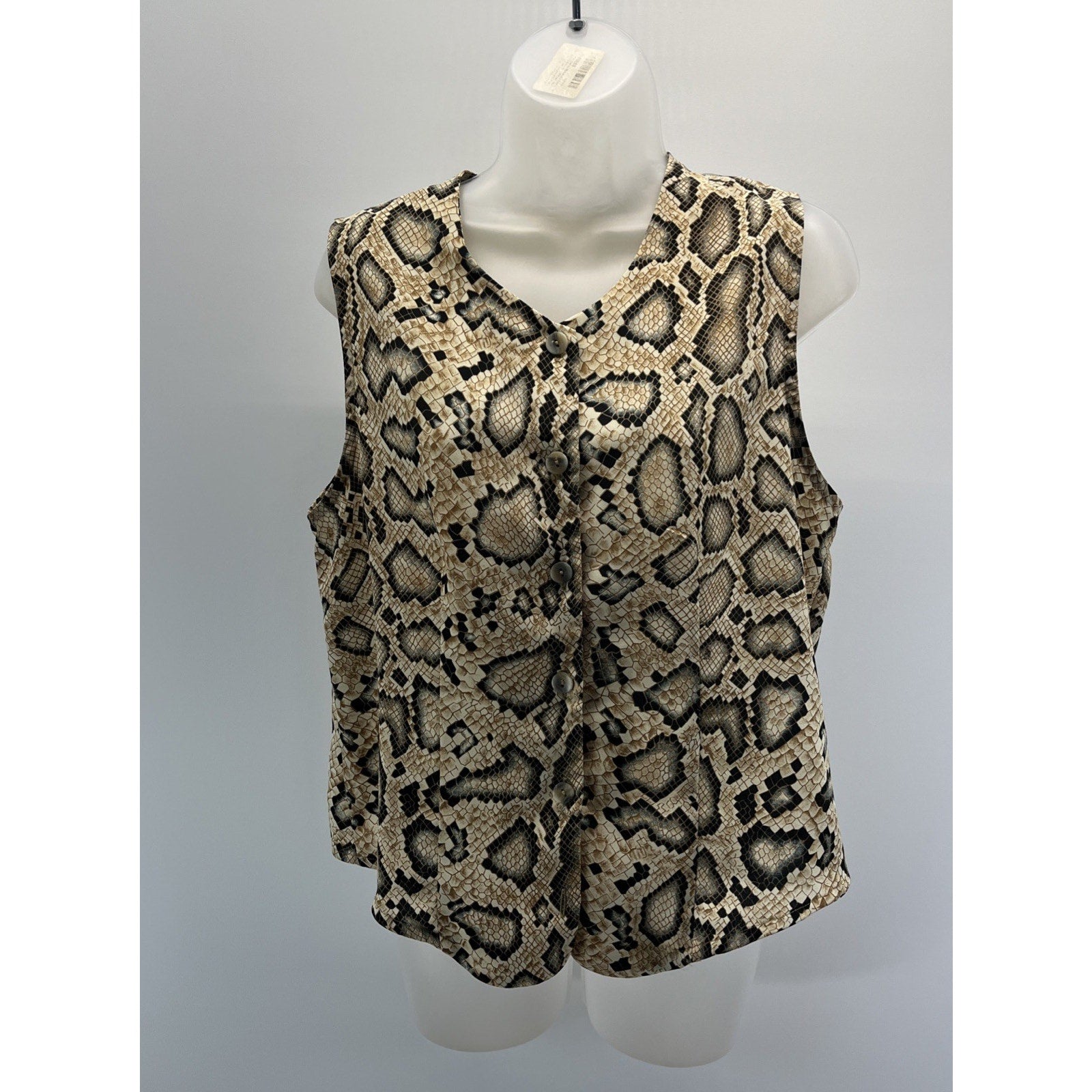 Vtg Bora Bora Top Woman Medium Leopard Print Sleeveless Button Up Made In USA
