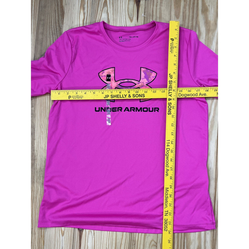 NWT Under Armour YXLG Girls Neon Pink/Black BIG LOGO L/S Shirt XLarge