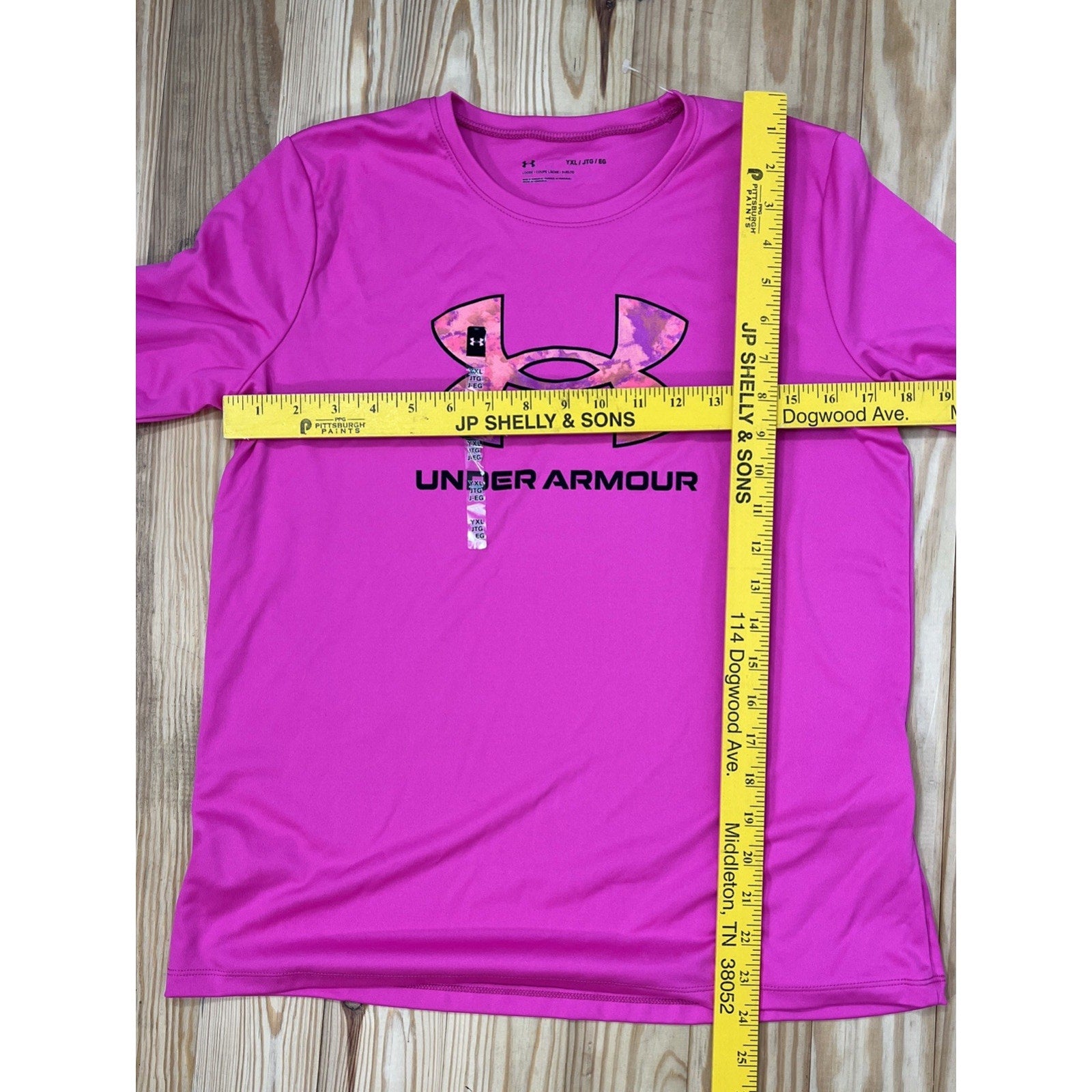 NWT Under Armour YXLG Girls Neon Pink/Black BIG LOGO L/S Shirt XLarge