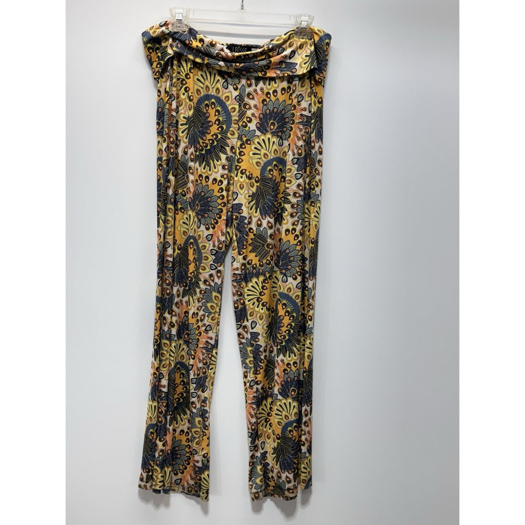 Lbisse Yellow Floral Boho Wide Leg Pants Women’s Size Large Stretch