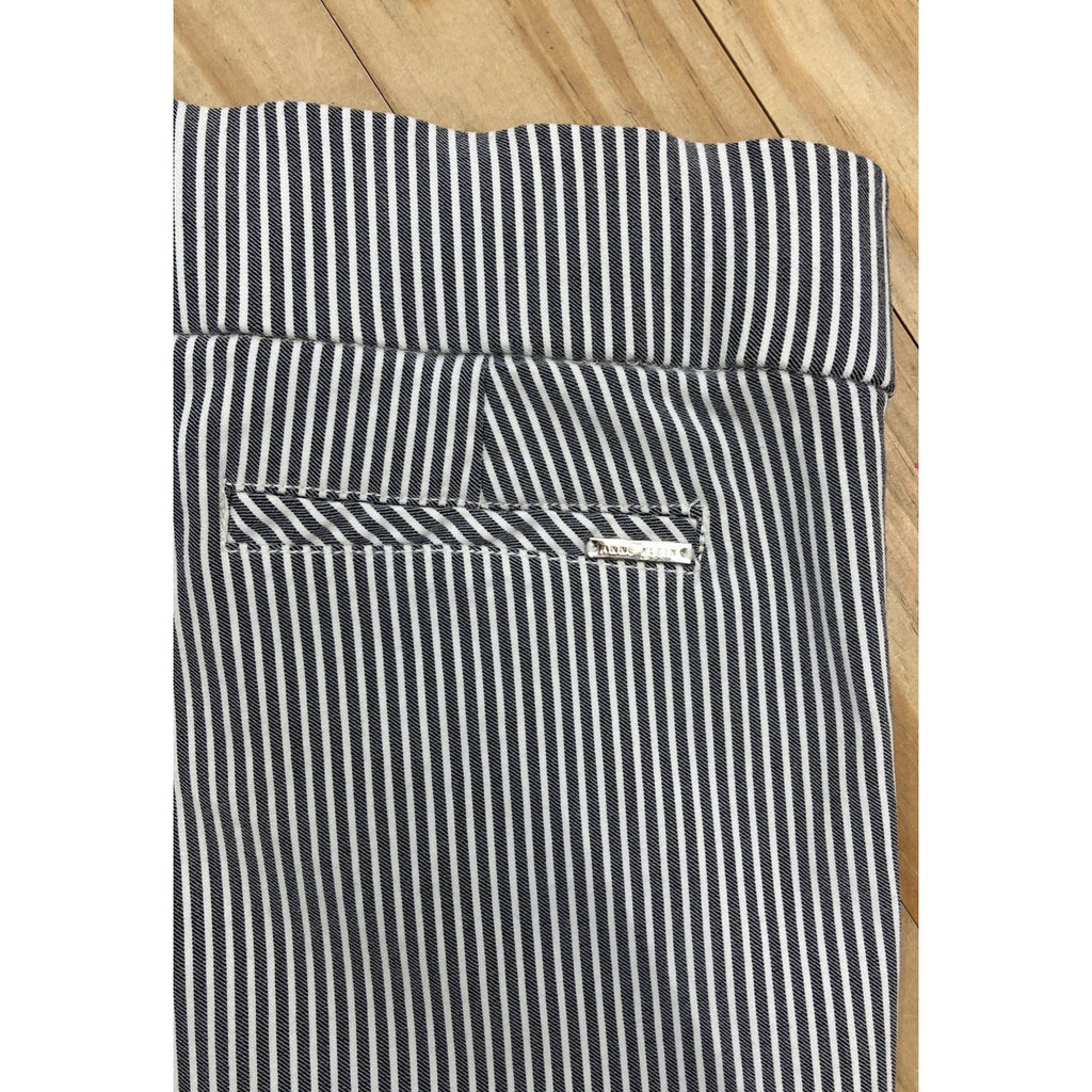 Anne Klein Pull On Slim Crop Pants size L Black White Railroad Stripes EUC
