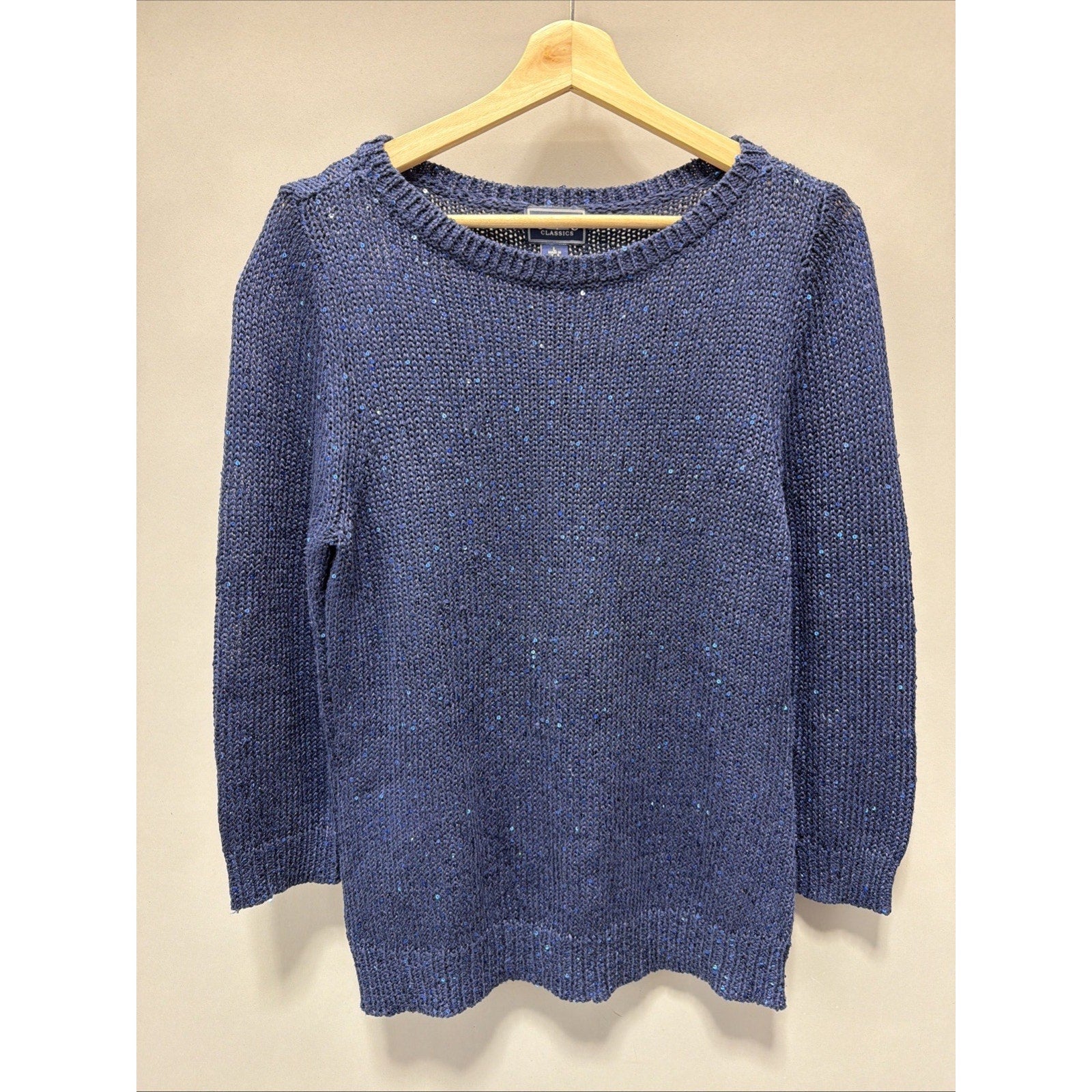 Chaps Classic by Ralph Lauren Sweater Womens Large Blue Sequins Preppy Old Money