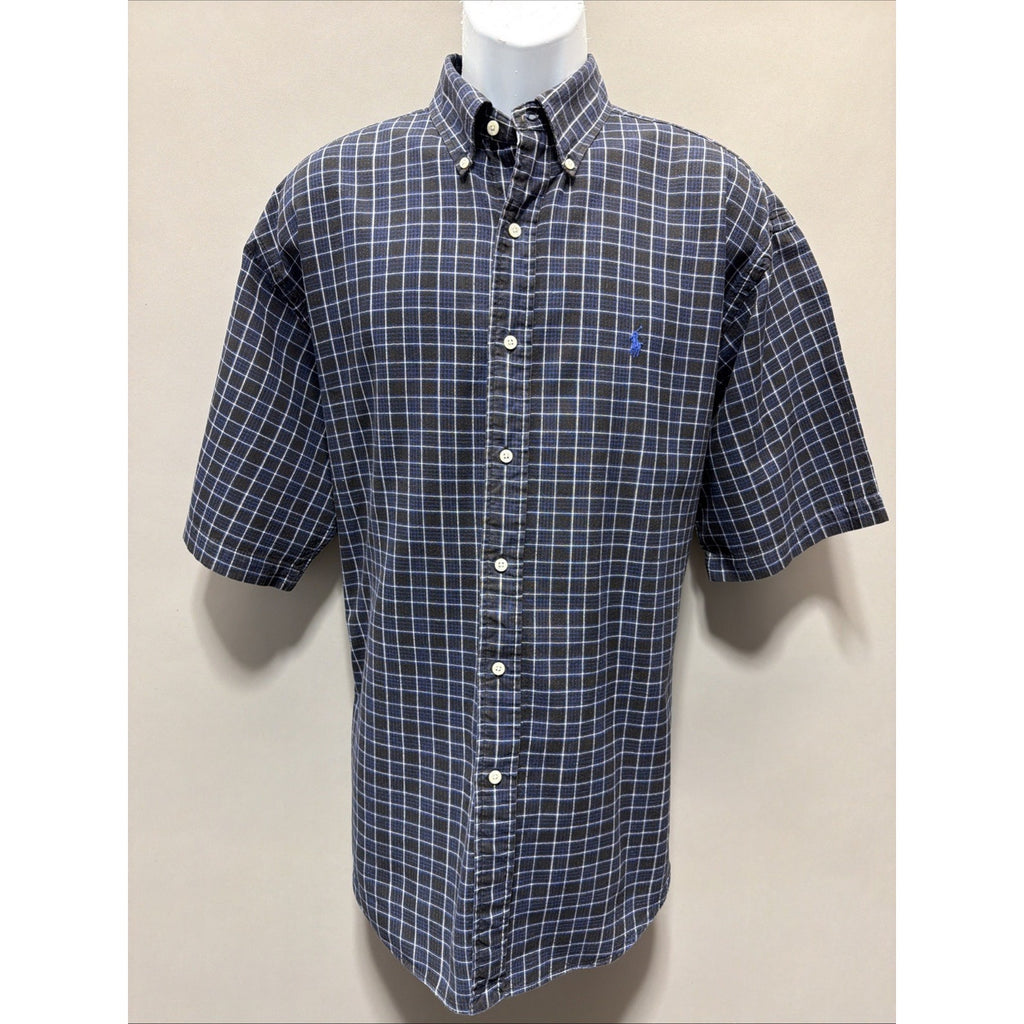 Ralph Lauren Blaire Plaid Short Sleeve Button Up Logo Men’s Size L Preppy Casual