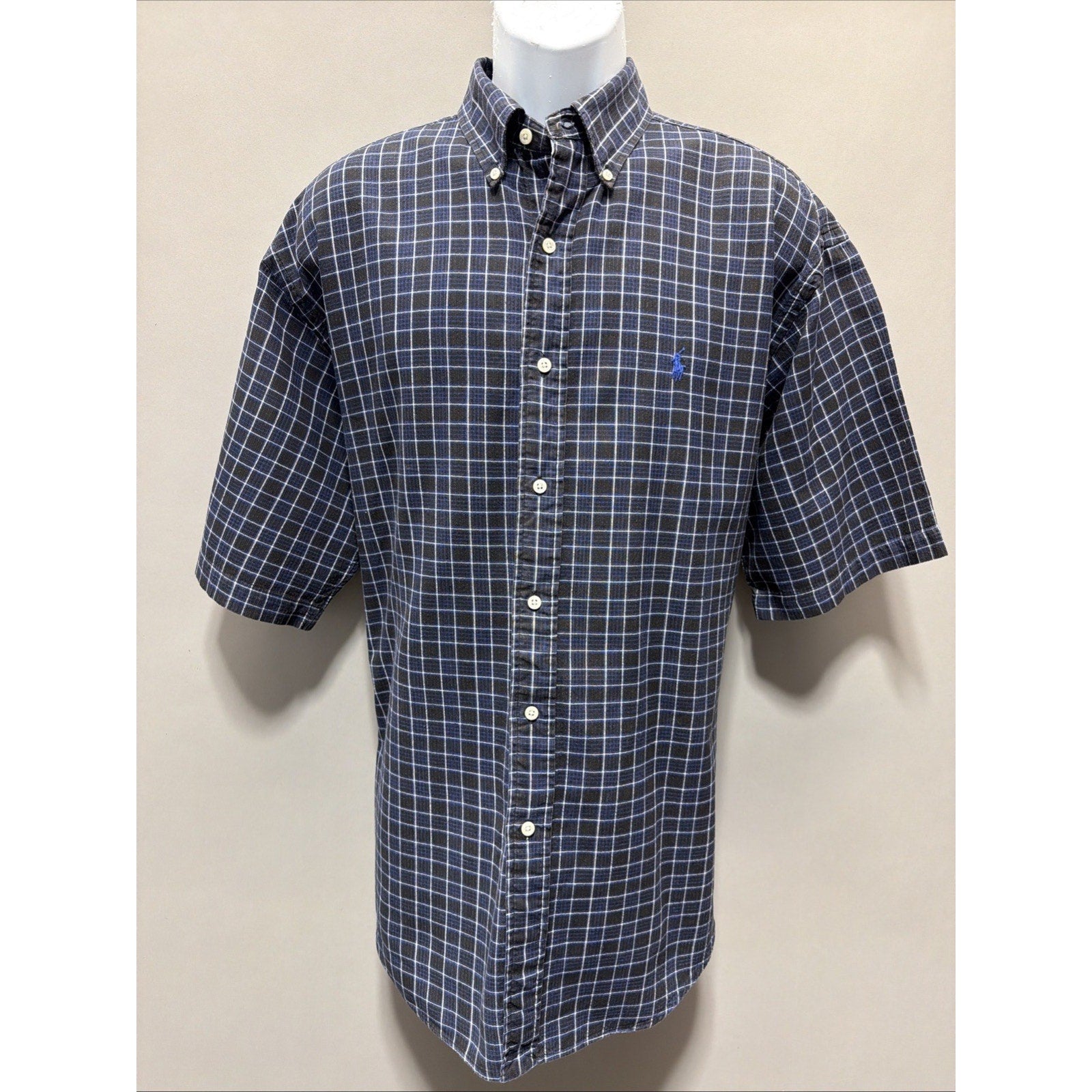 Ralph Lauren Blaire Plaid Short Sleeve Button Up Logo Men’s Size L Preppy Casual
