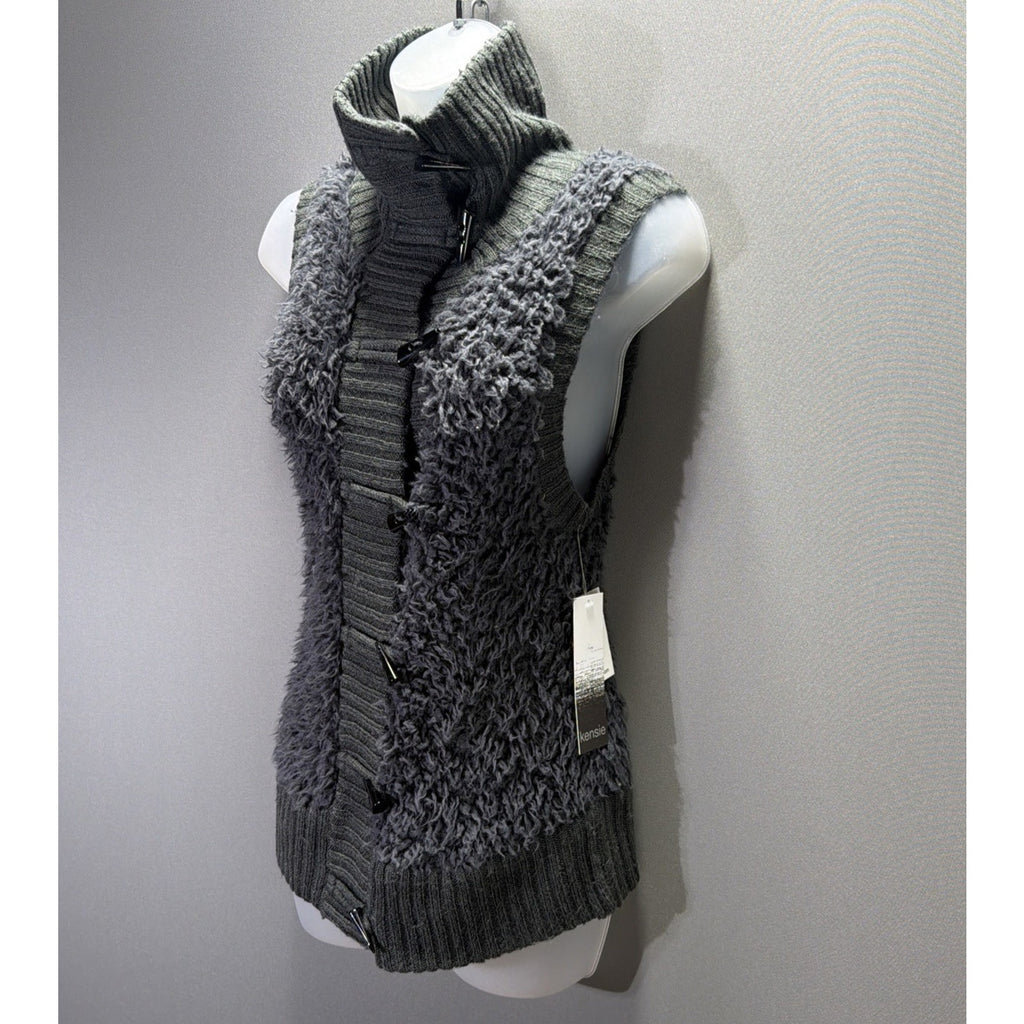 Kensie Women's Size Medium Gray Sherpa Vest Faux Fur Boutique NWT