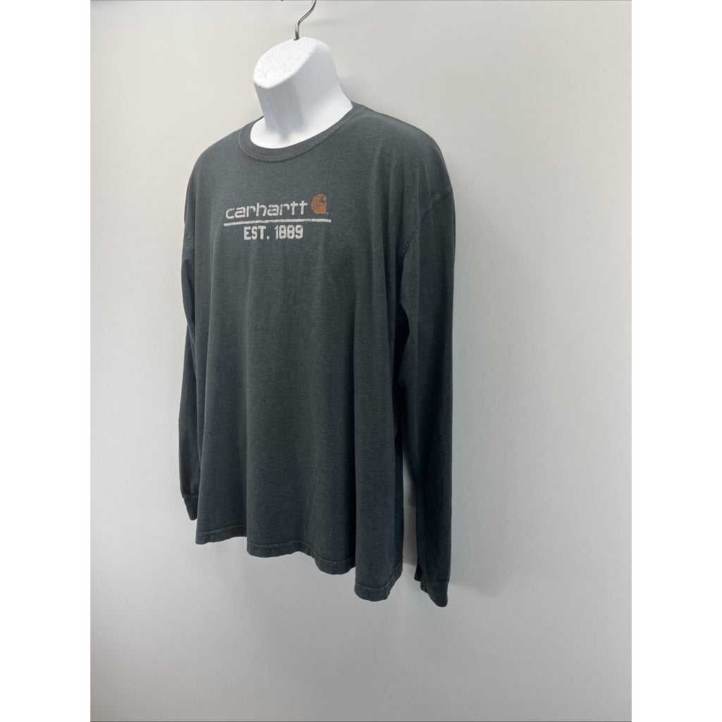 CARHARTT Shirt Mens XL Spellout EST 1889 Rugged Work Long Sleeve Cotton Gray
