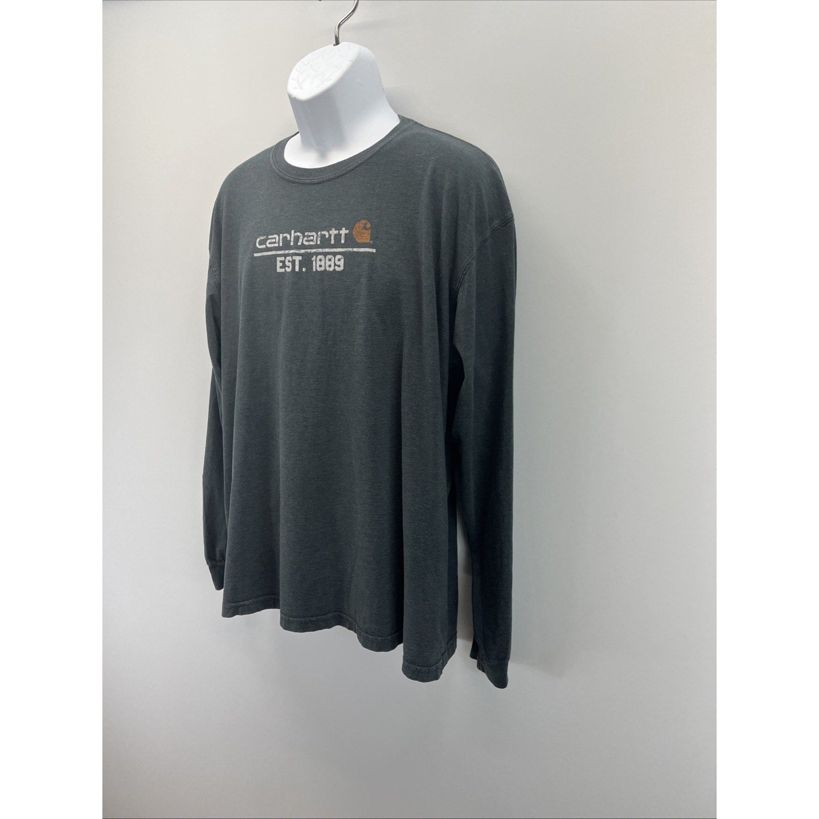 CARHARTT Shirt Mens XL Spellout EST 1889 Rugged Work Long Sleeve Cotton Gray