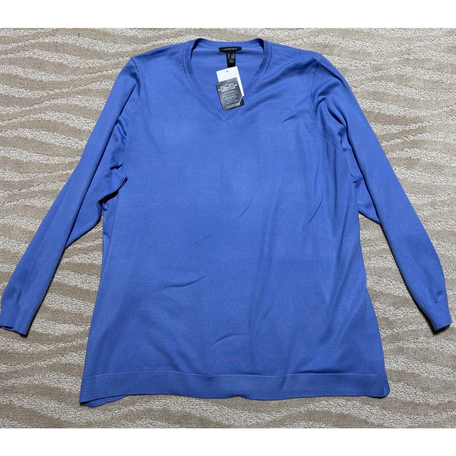 Lands End Shirt Top Women's 3X Blue Relaxed Fit V-Neck Long Sleeve NWT
