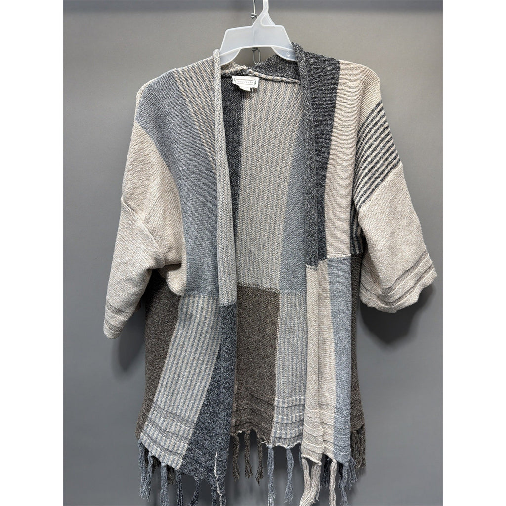LOVERICHE Women's Patchwork Western Sweater with Fringe Size S/M Taupe,Gray