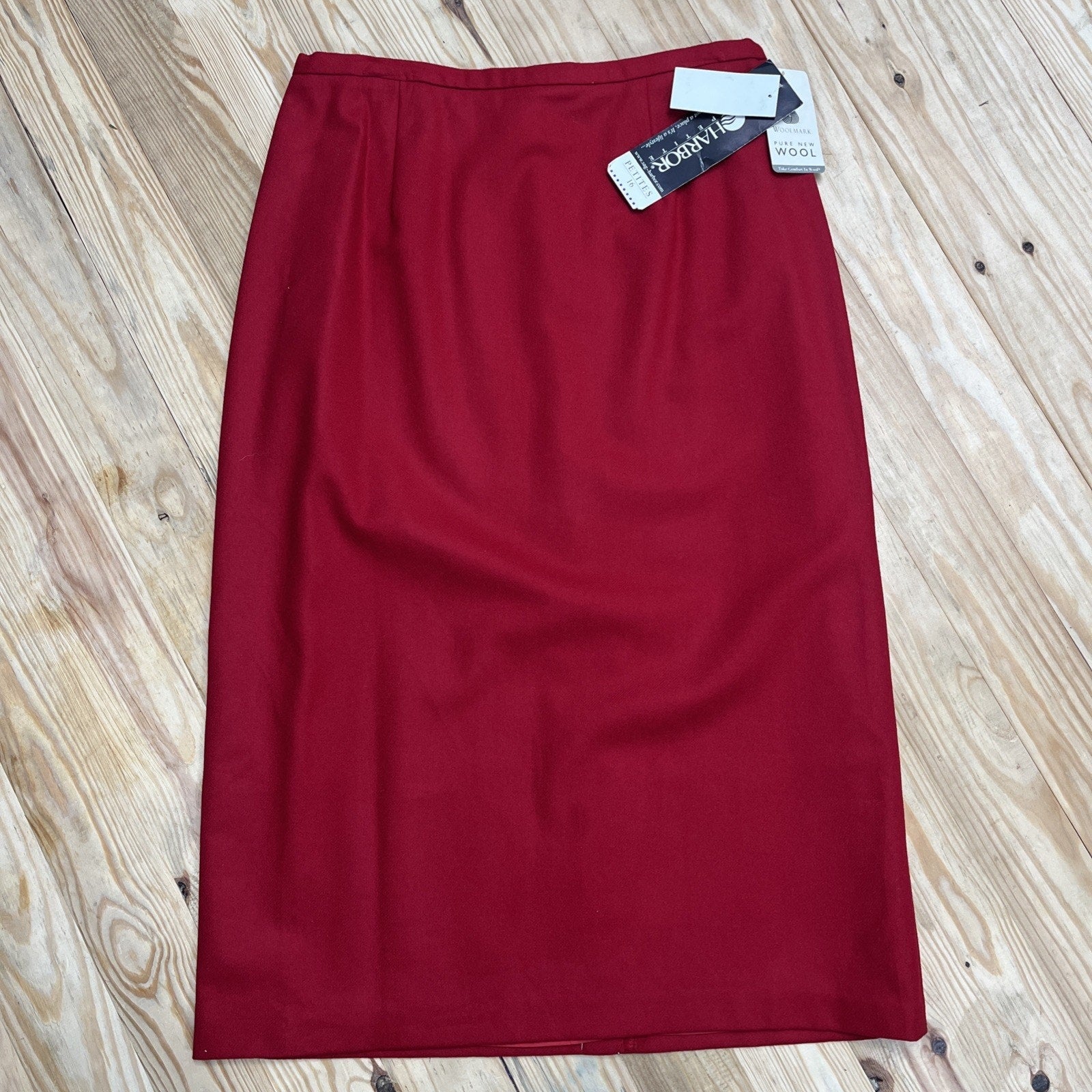 VTG Sag Harbor Petite Women Zip Workwear Casual Wool Red Pencil Skirt 16P NWT