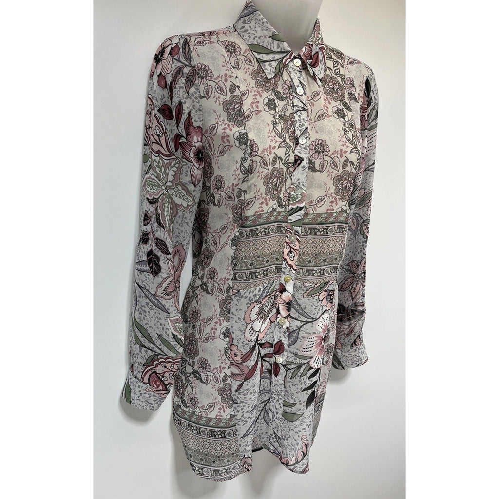 Hope Springs Top Womens Small Multicolor Boho Long Sleeve Semi Sheer Button Up