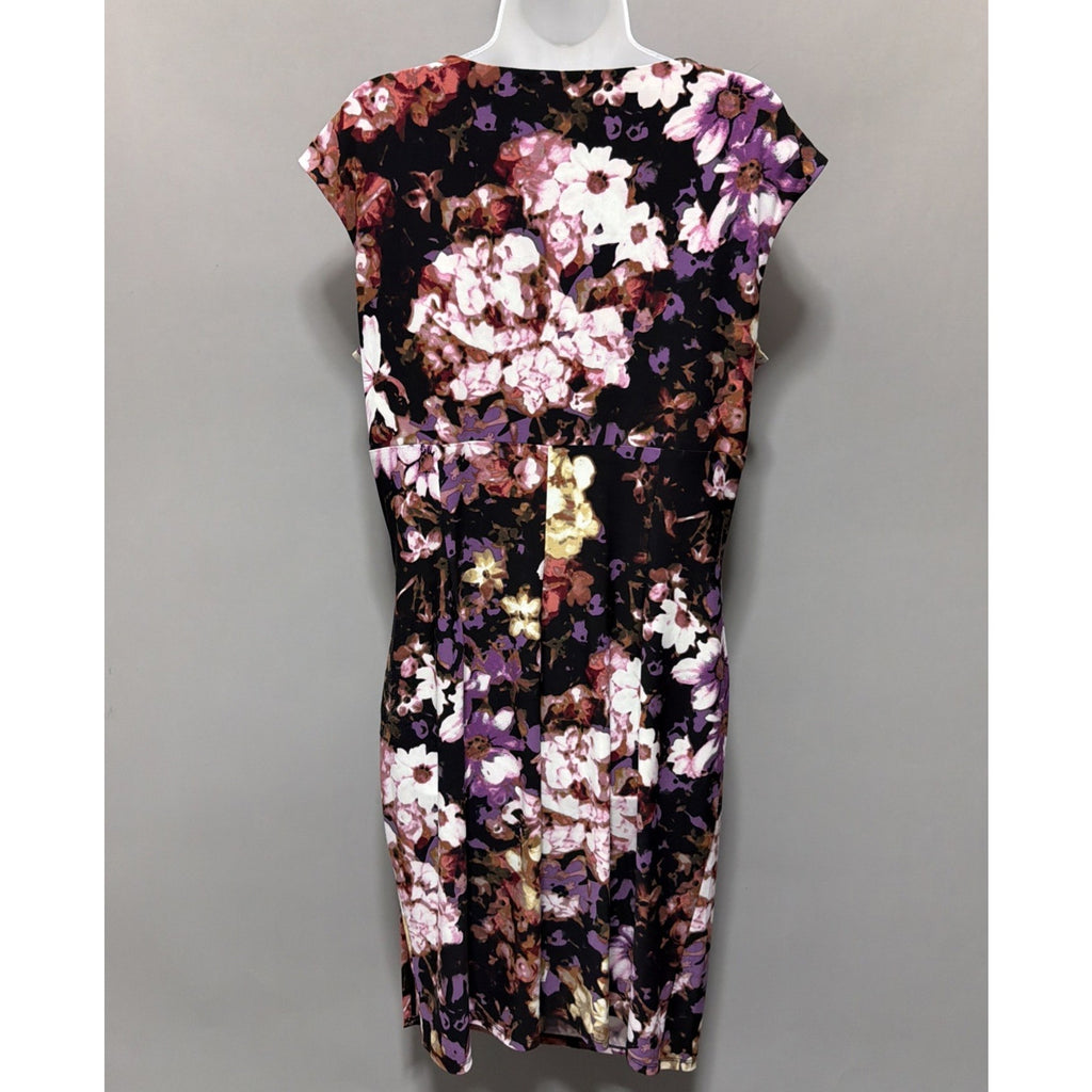 Lauren Ralph Lauren Dress Women 14 Floral Faux Wrap Ruched Sheath Cap Sleeve