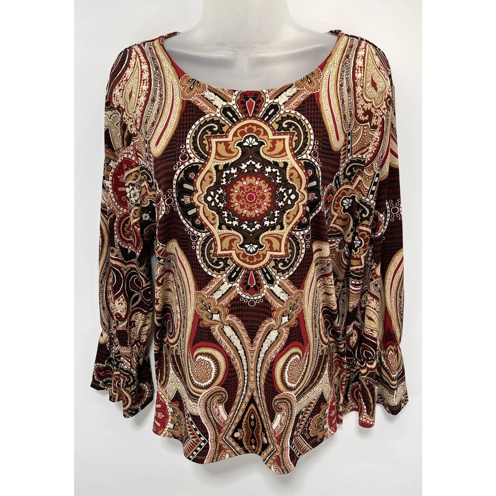 Chico's MEDALLION PAISLEY Long Sleeve Blouse Size 3