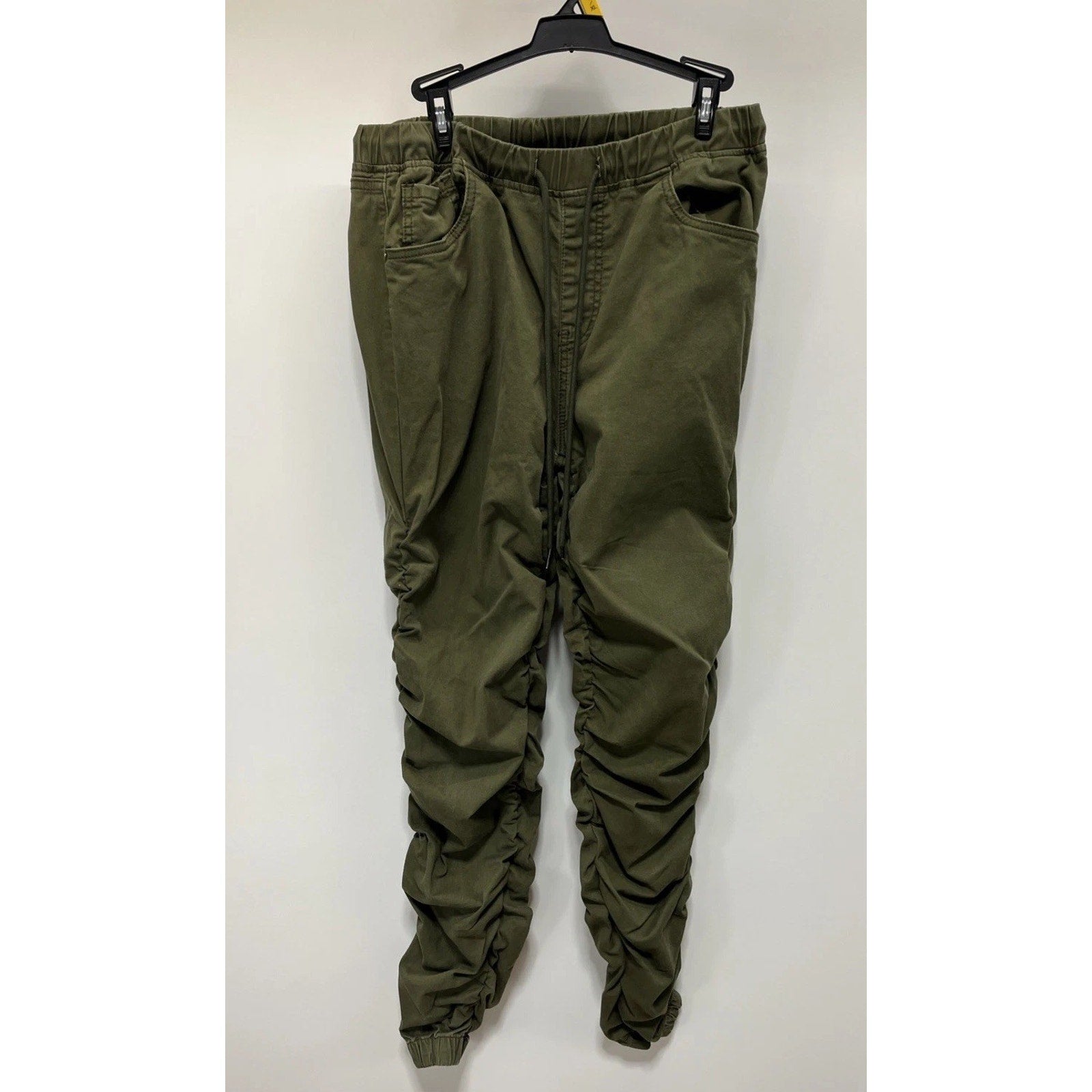 American Bazi Pull On Jogger Pants Large Ruching Skinny Stretch Pockets Green