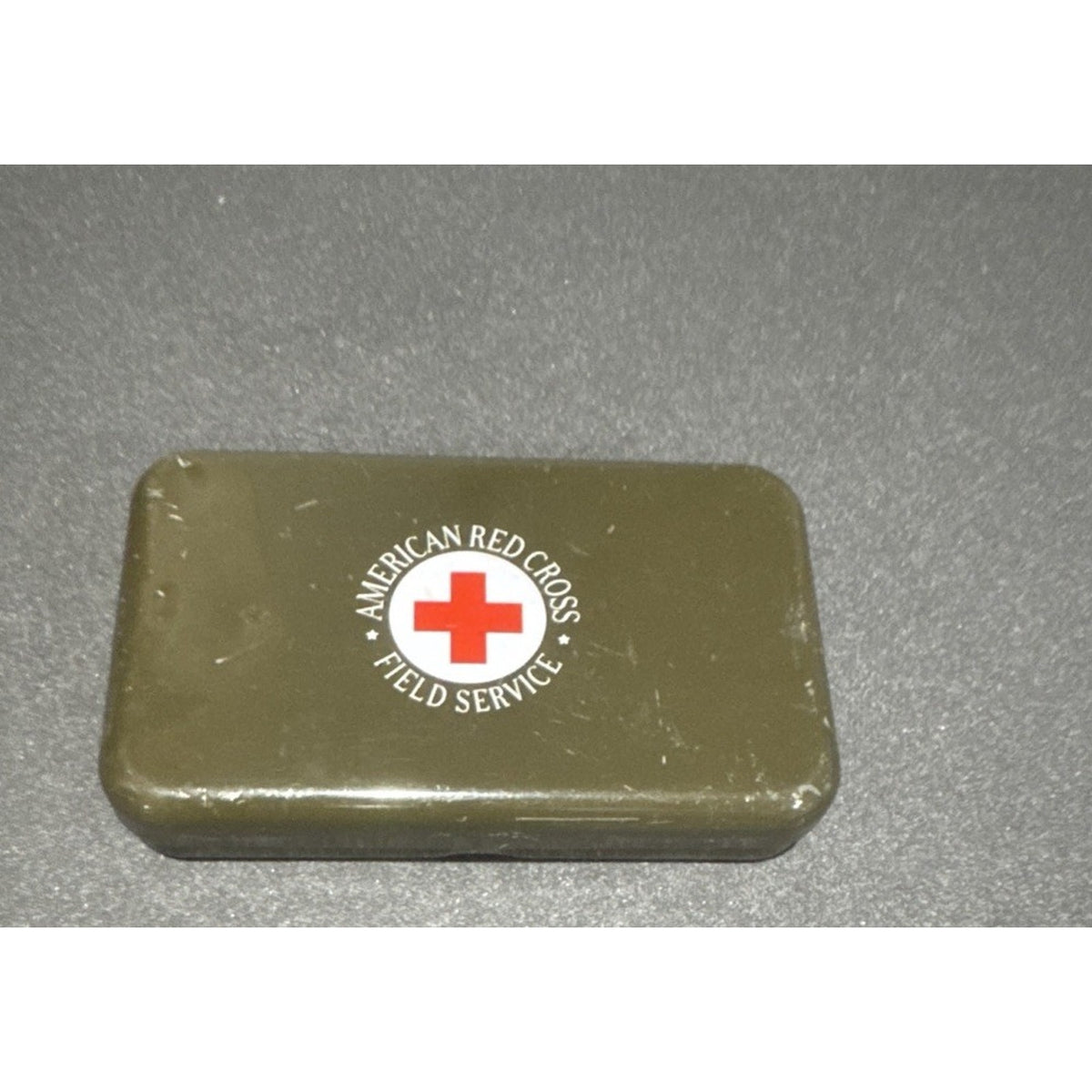 American Red Cross Field Service First Aid Metal Tin Olive Green 5” w/ Contents