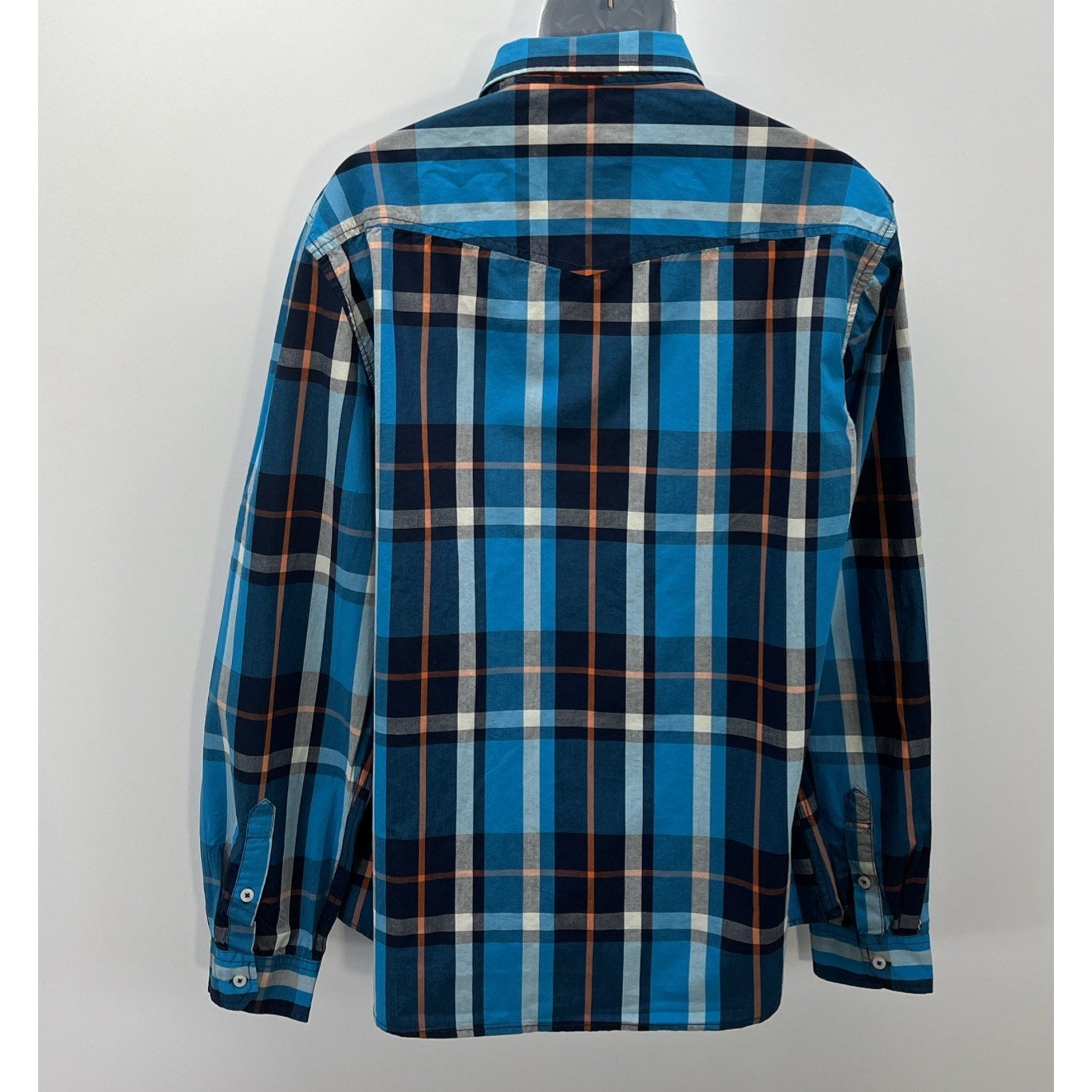 CARBON Slim Fit Mens XXL Plaid Striped Blue Long Sleeve Button Down Shirt