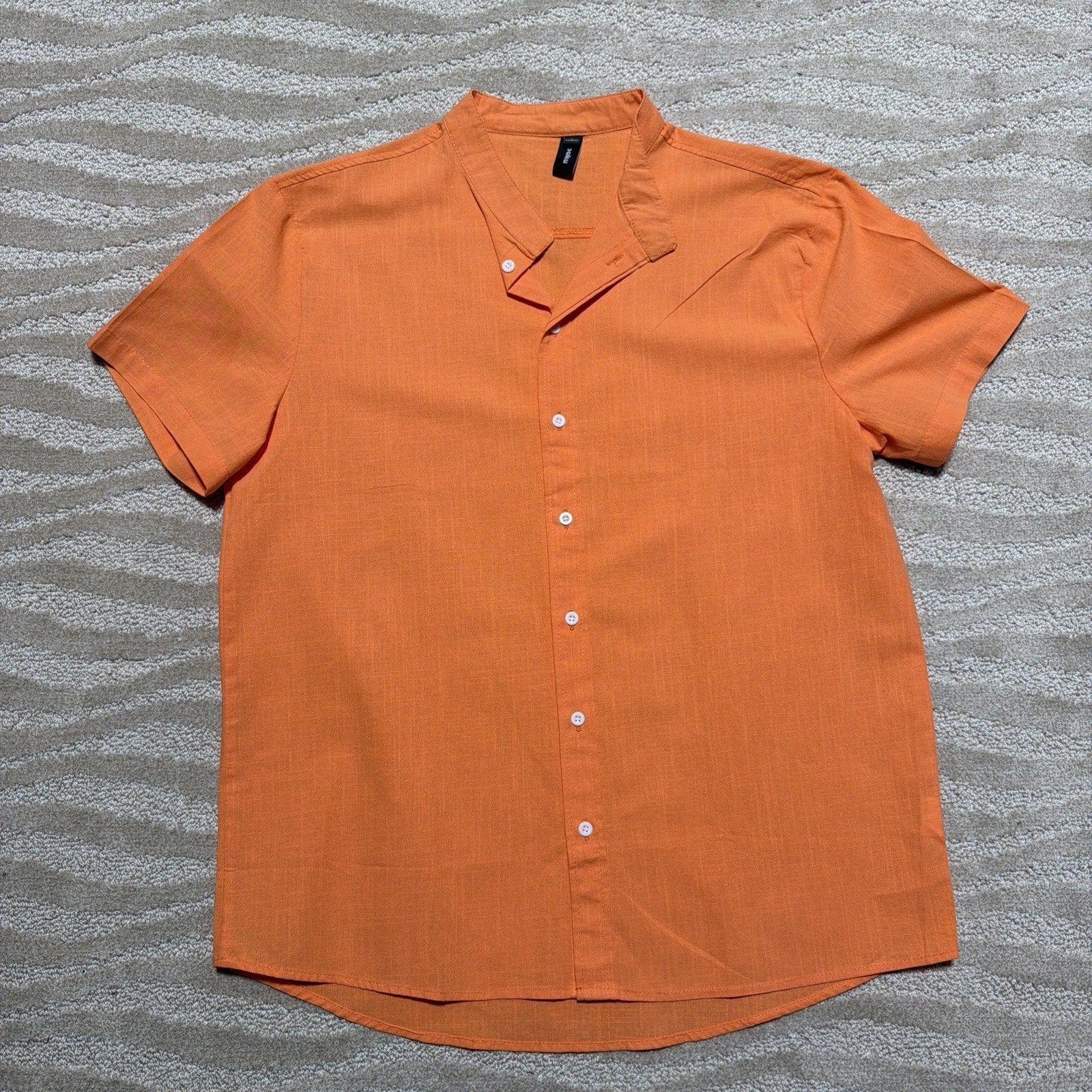Ouku Mens Orange Cotton Linen Button Down Shirt Size Large