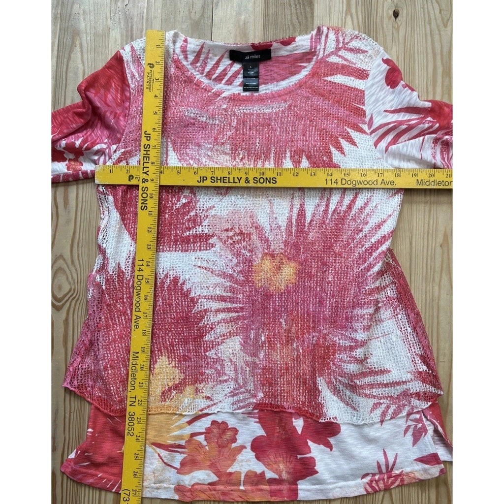 ALI MILES Tunic Top Size Small Floral Pastel Lined 3/4 Mesh Sleeves