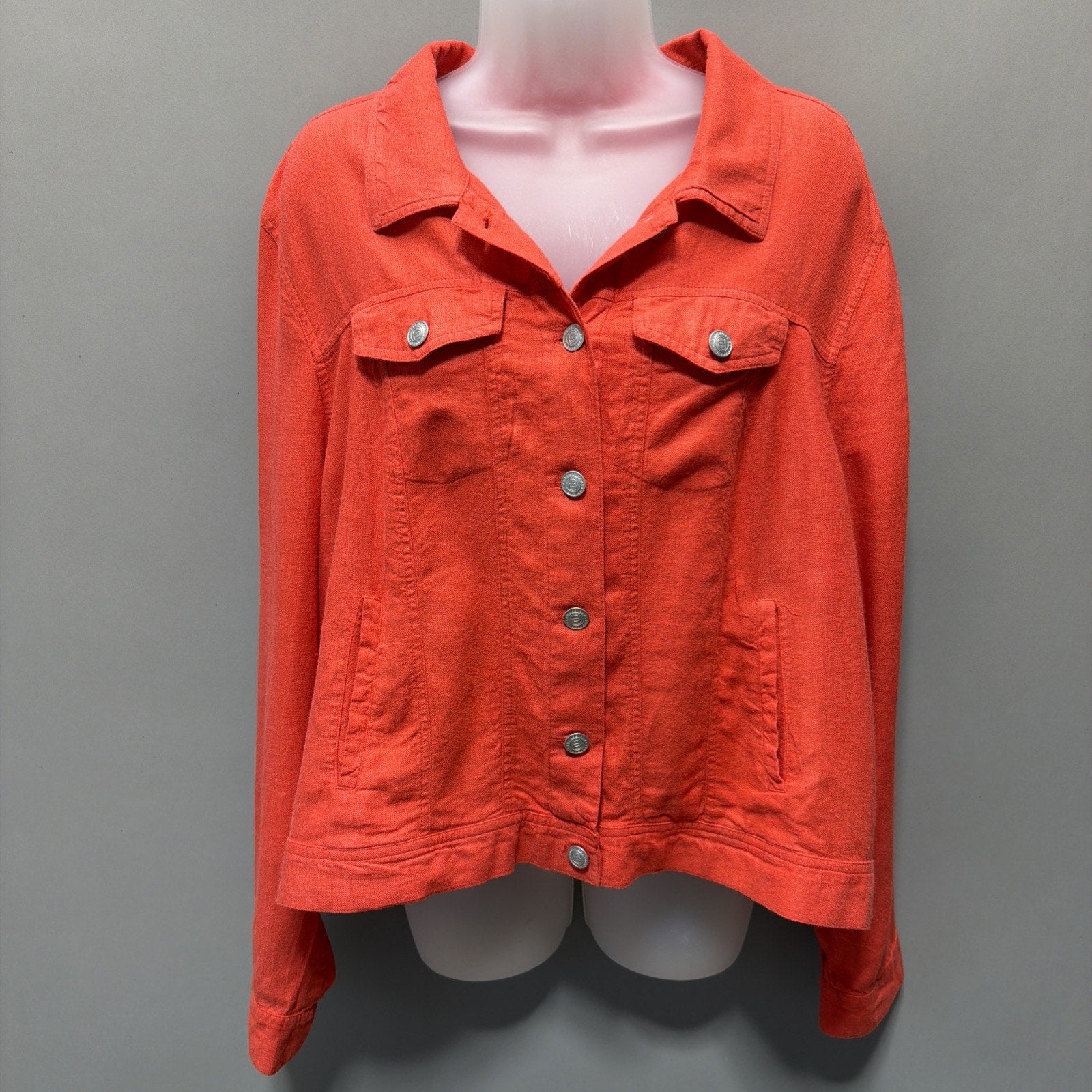 Fashionable Candace Cameron Bure Puff-sleeve Denim Linen Jacket Women Size XL