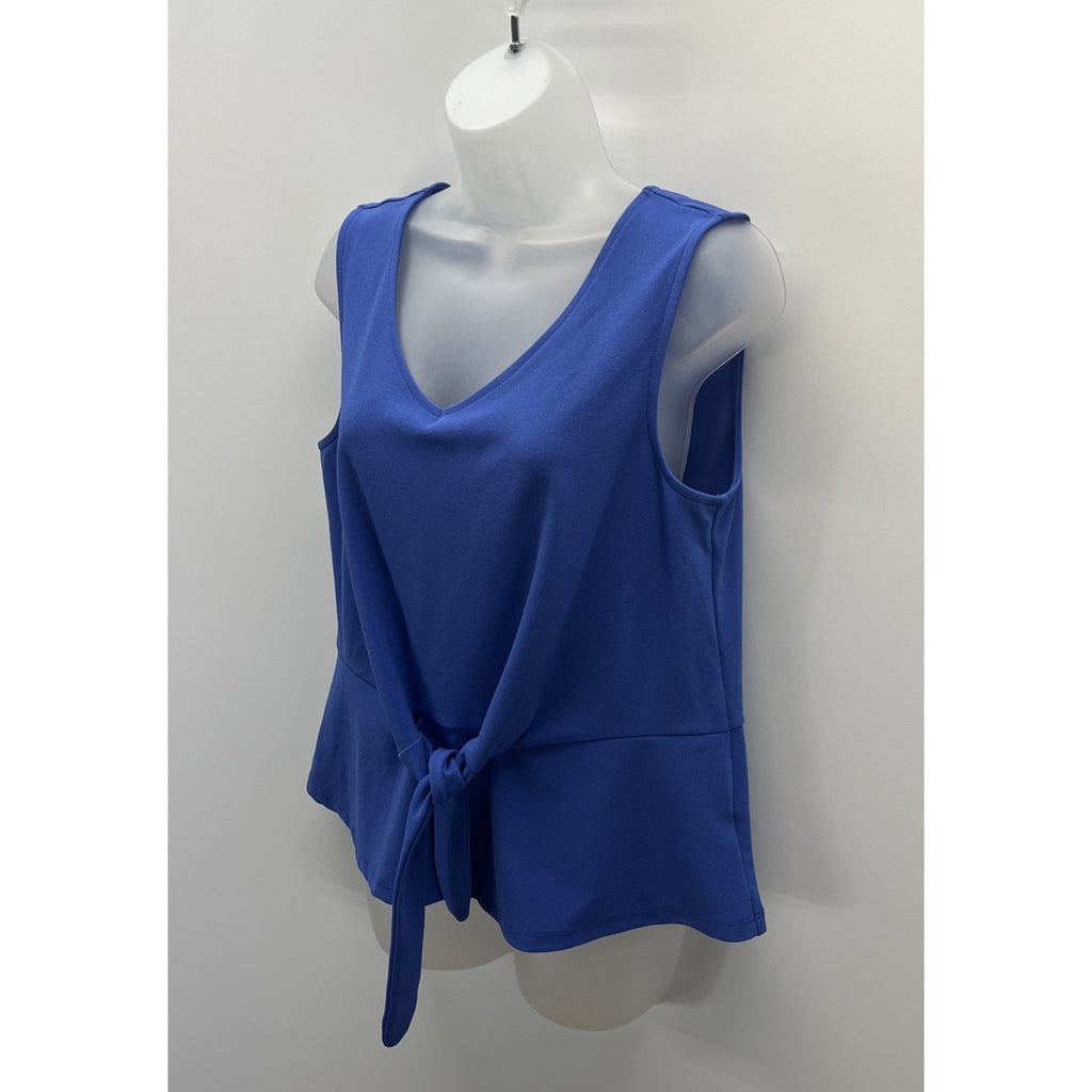 Talbots Top Women’s Large Lapis Tie Front Tank V Neck Sleeveless Peplum
