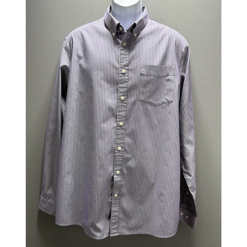 Eddie Bauer Wrinkle Resistant Relaxed Fit Purple Stripe Button Down Shirt XL Tal