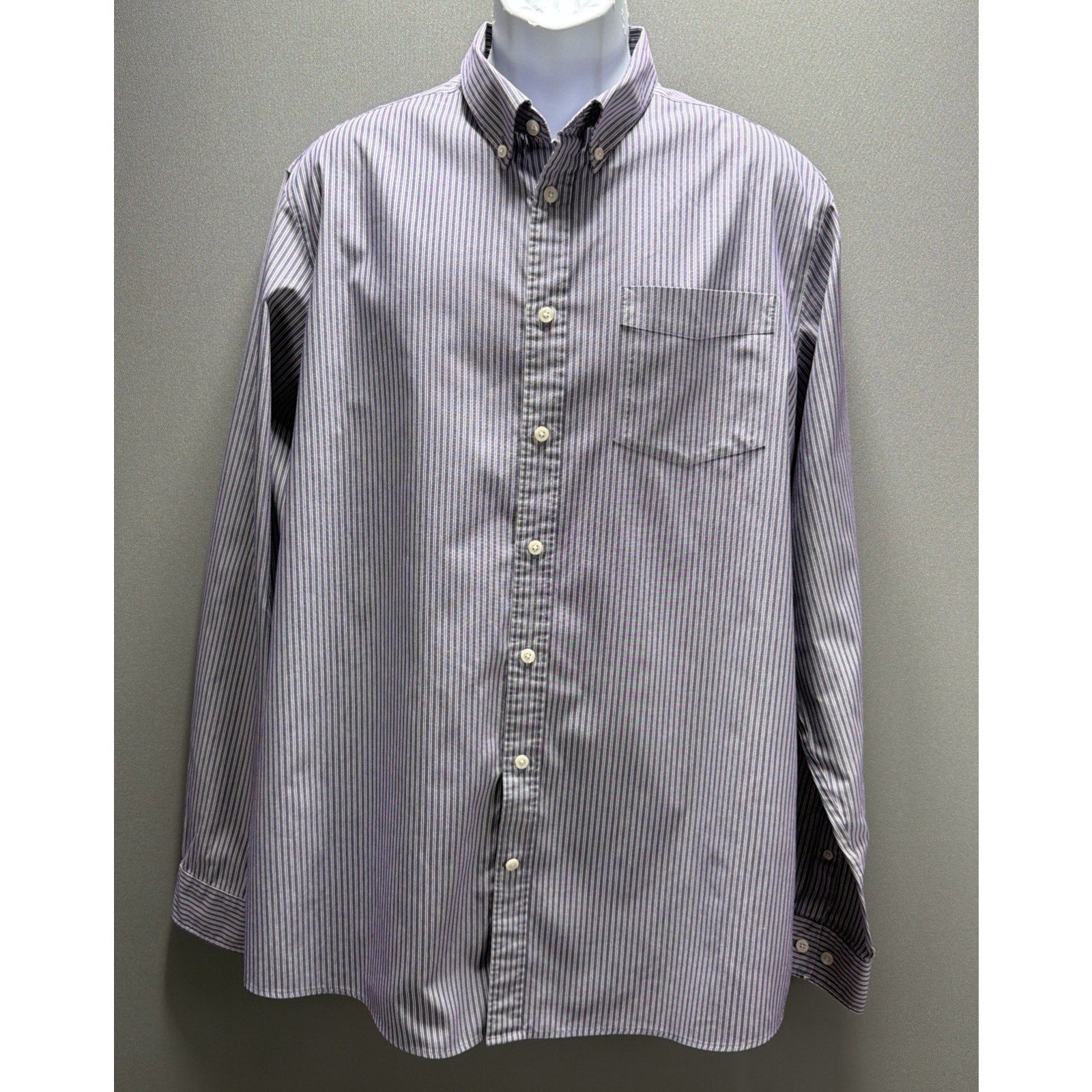 Eddie Bauer Wrinkle Resistant Relaxed Fit Purple Stripe Button Down Shirt XL Tal