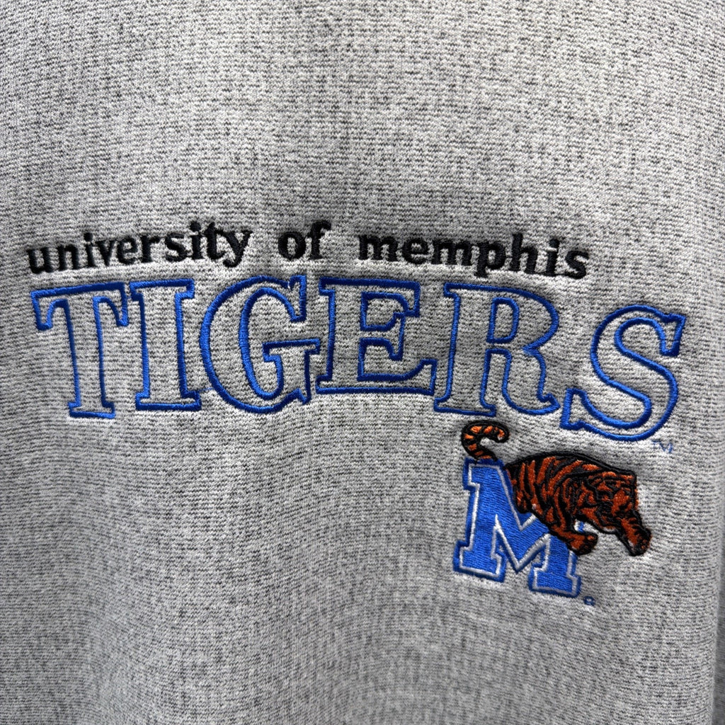 Memphis Tigers Vintage Fleece Sweater V Neck Dynasty Large Gray Embroidered NCAA