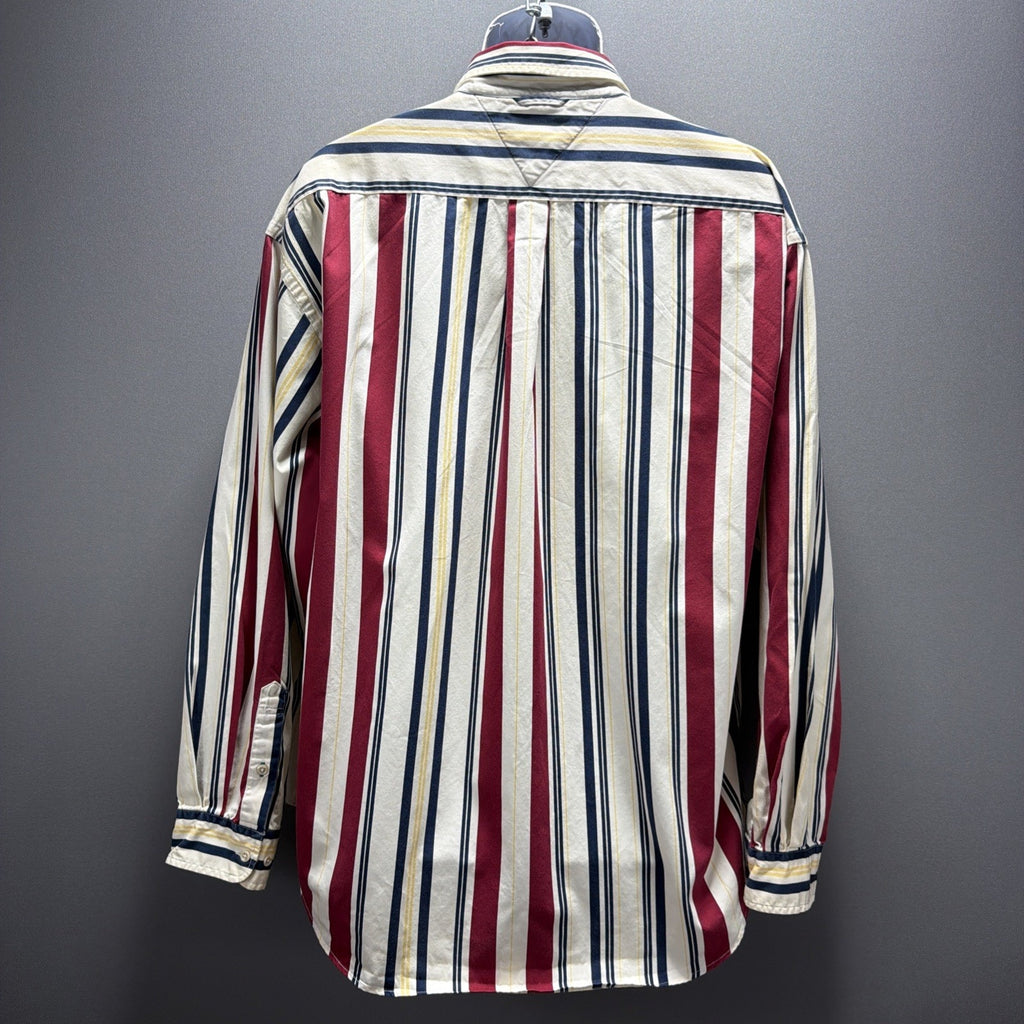 VTG 90’s Tommy Hilfiger Men's long Sleeve Button Down Stripe Shirt Crest Logo XL