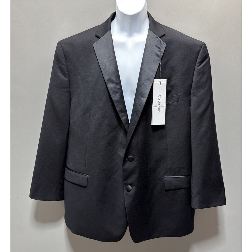 Calvin Klein Black Tuxedo Jacket 48R Slim Fit Wool Stretch Satin Lapel NWT $450