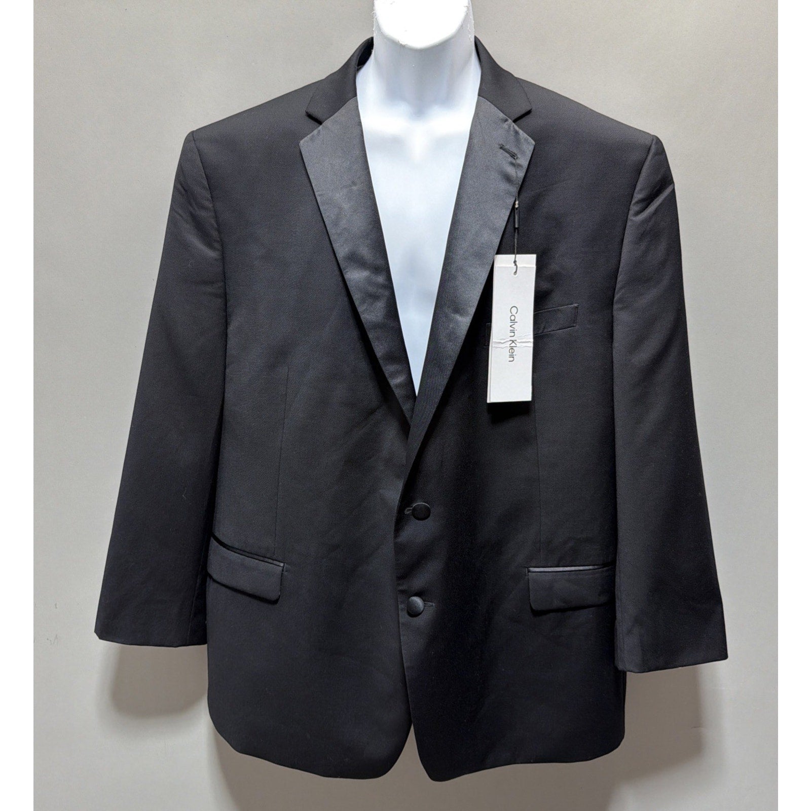 Calvin Klein Black Tuxedo Jacket 48R Slim Fit Wool Stretch Satin Lapel NWT $450