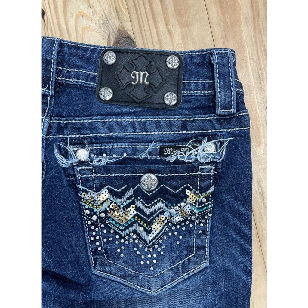 Miss Me Signature Boot Cut Aztec Stitching Embellished Jeans Size 27