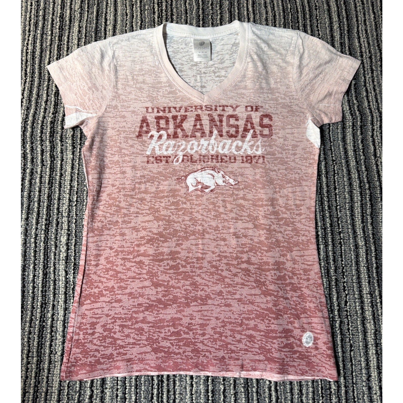 Arkansas Razorback Vtg Russell Women Short Sleeve Fitted T Shirt Size M
